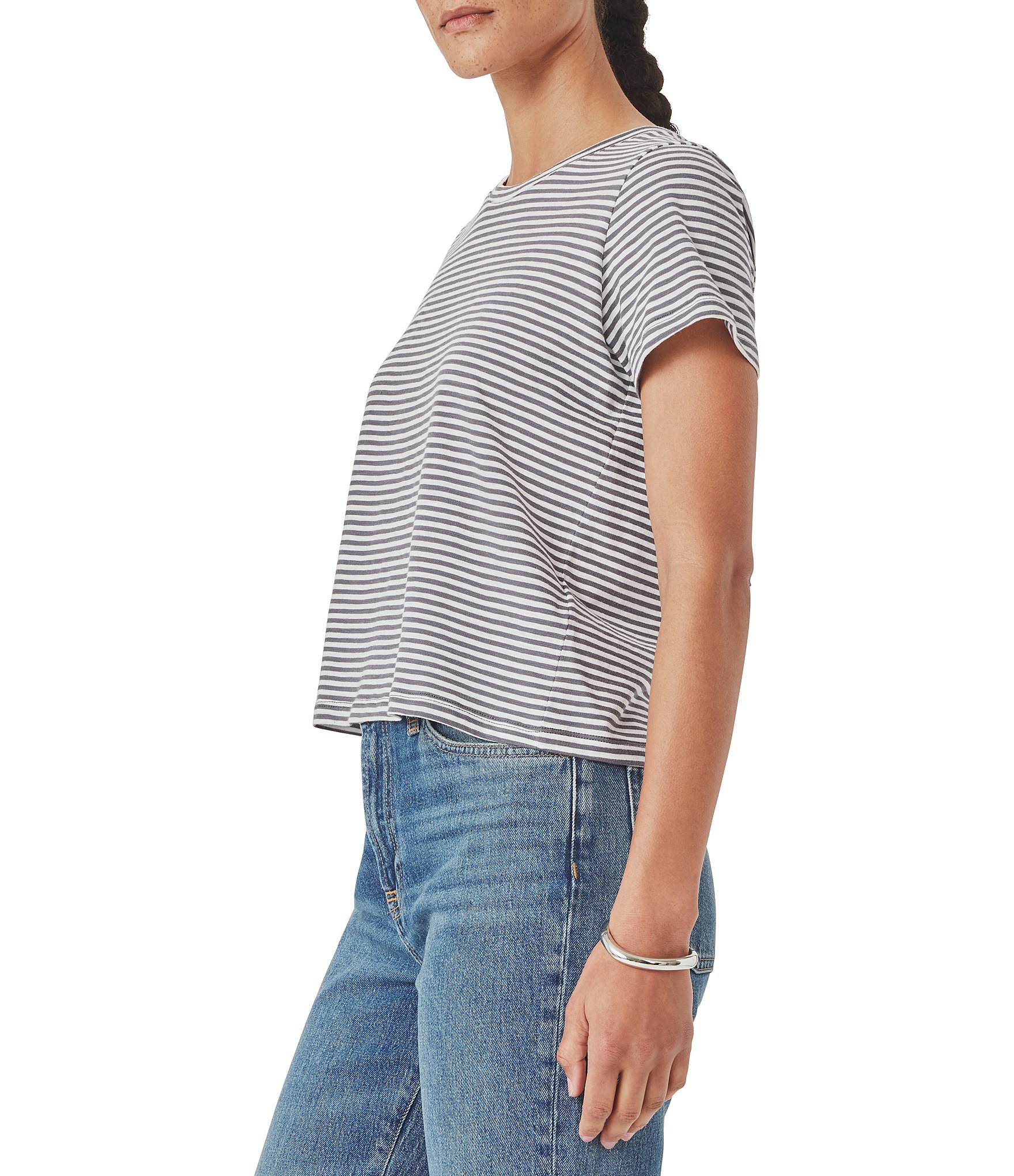 Splendid Louisa Knit Stripe Print Crew Neck Short Sleeve Shirt