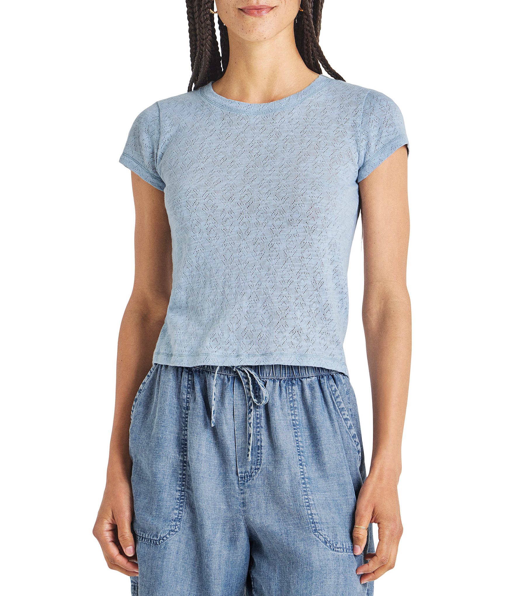 Splendid Montecito Pointelle Crew Neck Short Sleeve Tee Shirt | Dillard's