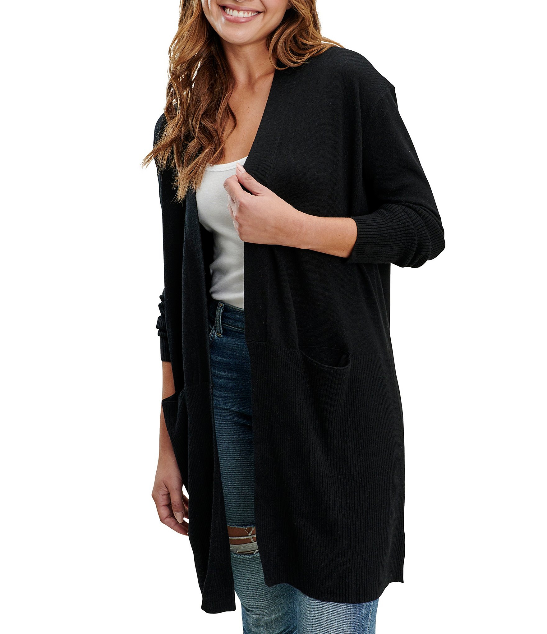 Splendid Retreat Open Front Long Sleeve Cashmere Blend Cardigan