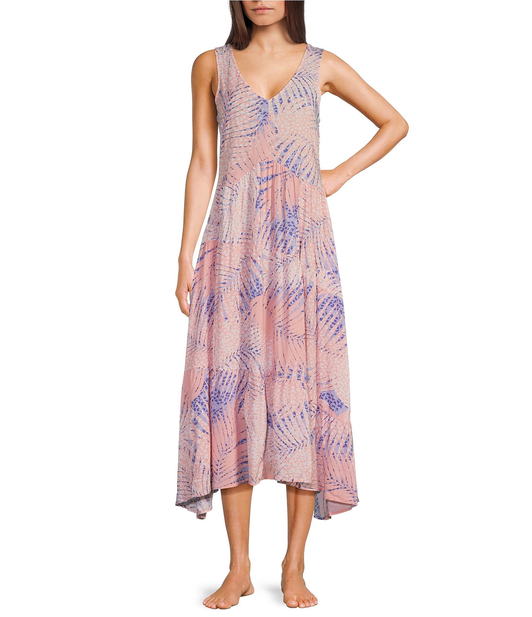 Splendid Woven Sleeveless V-Neck Animal Palm Print Nightgown | Dillard's