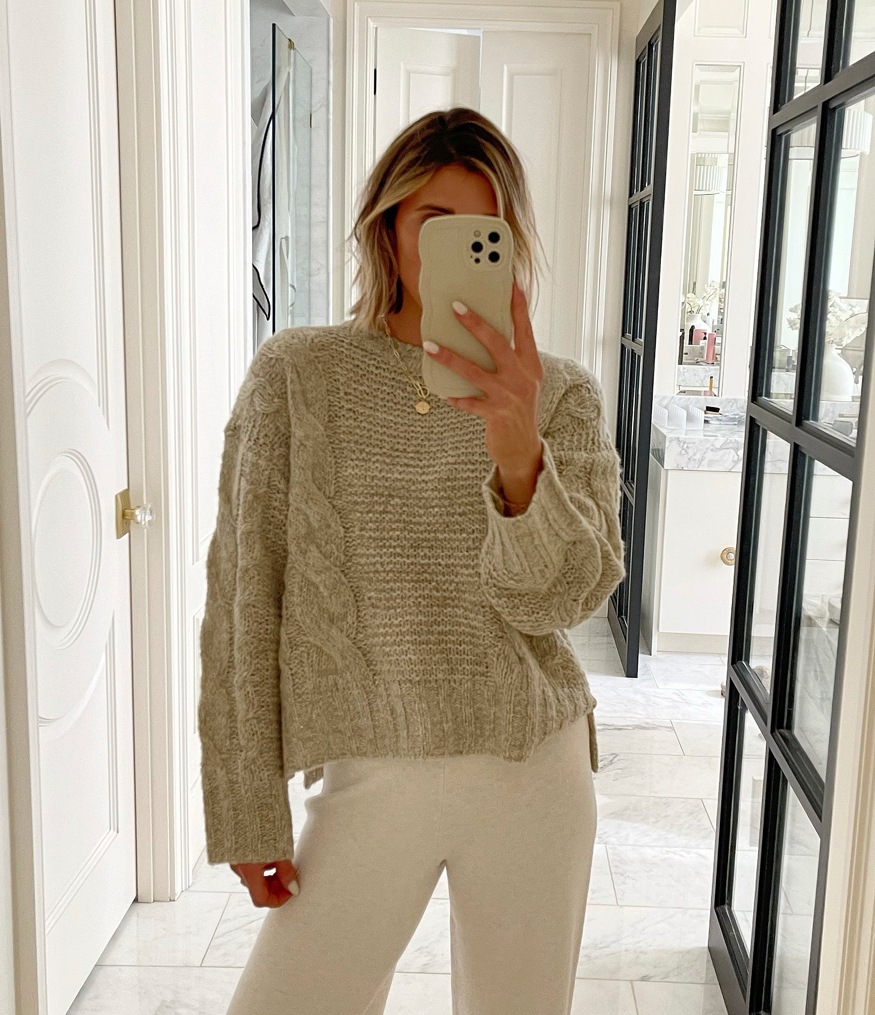 Splendid x Cella Jane Blog Cashblend Cable Knit Crew Neck Long Sleeve Pullover Sweater