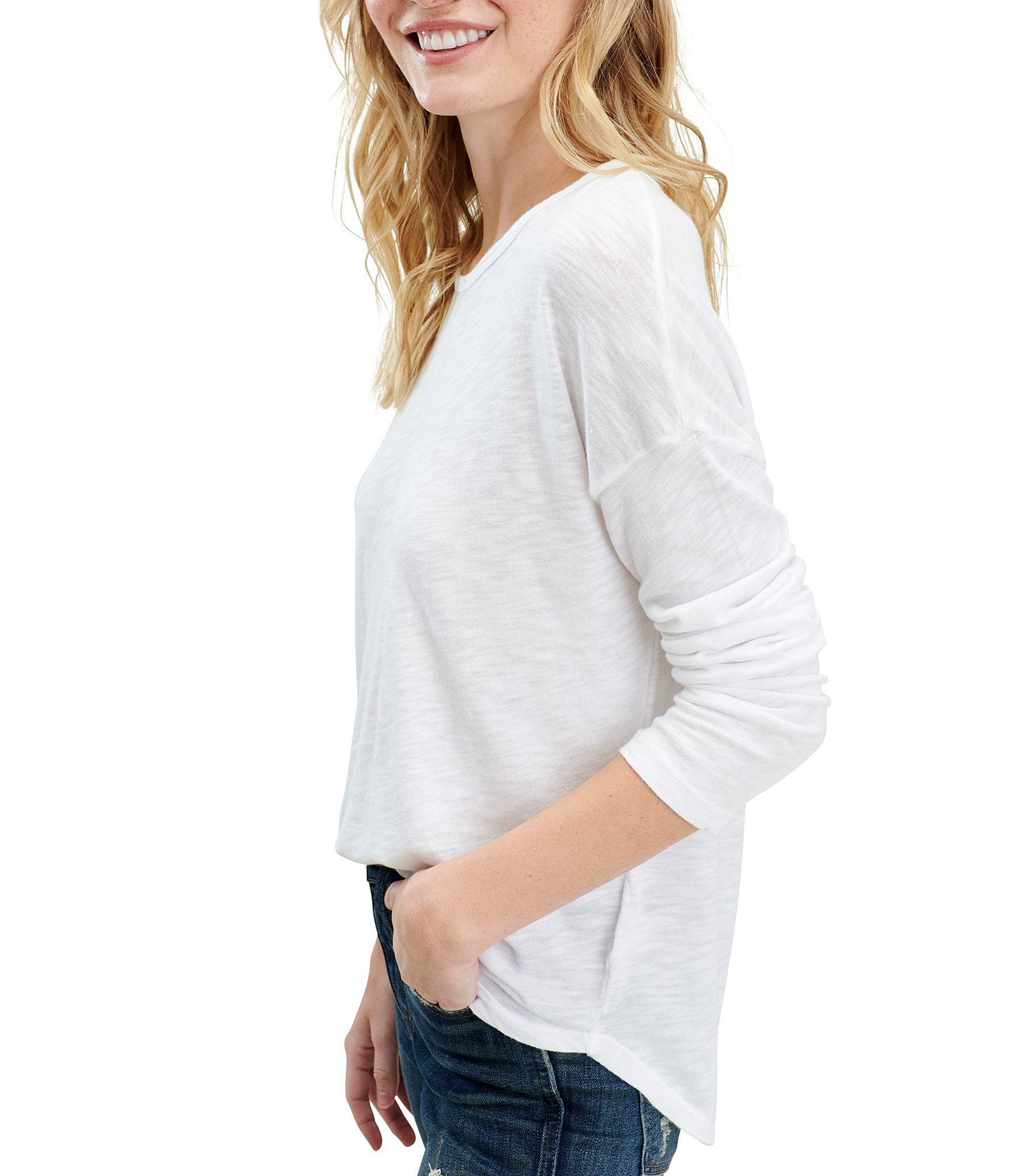 Splendid Zander Slub Knit Long Sleeve Crew Neck Tee Shirt