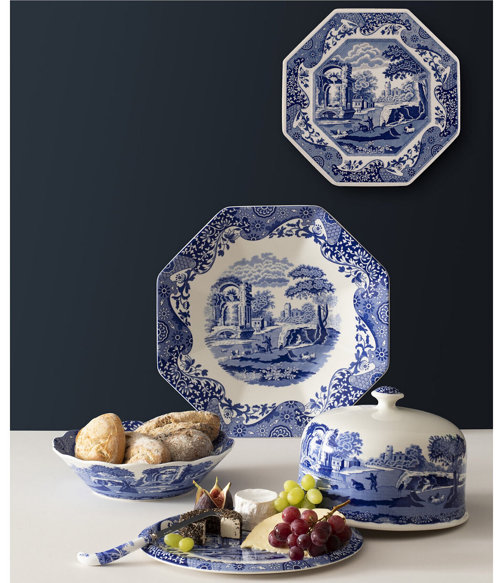 Spode Blue Italian Collection 2-Piece Cheese Plate With Knife