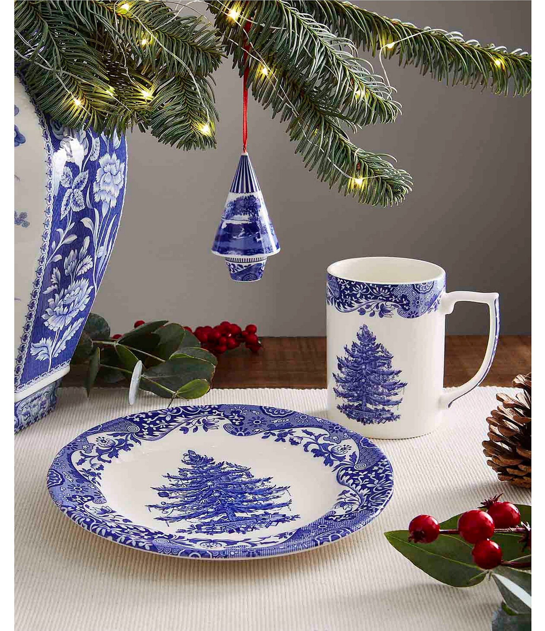 Spode Blue Italian Collection Christmas Tree Shaped Ornament
