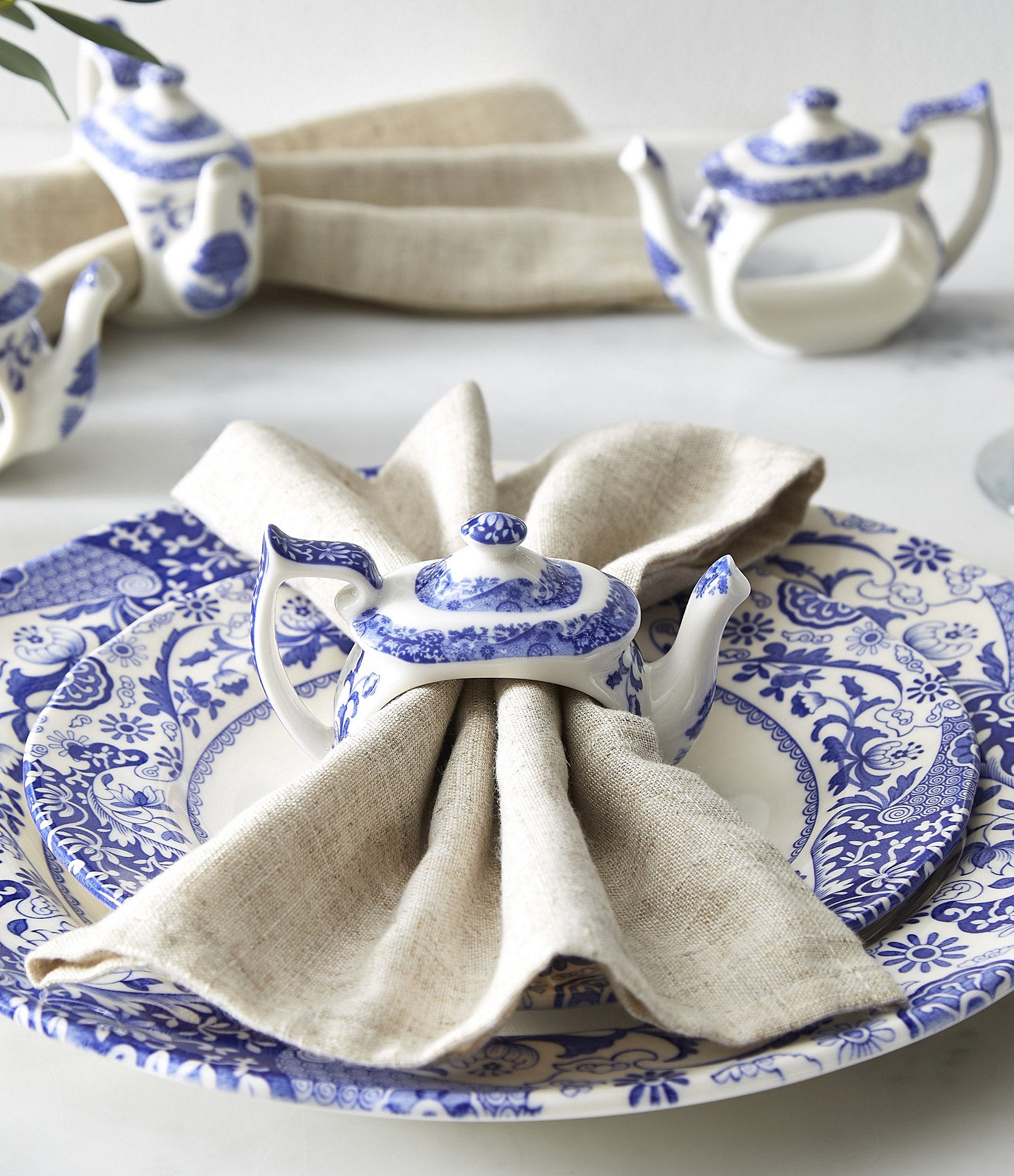 Spode Blue Italian Collection Teapot Napkin Rings, Set of 4