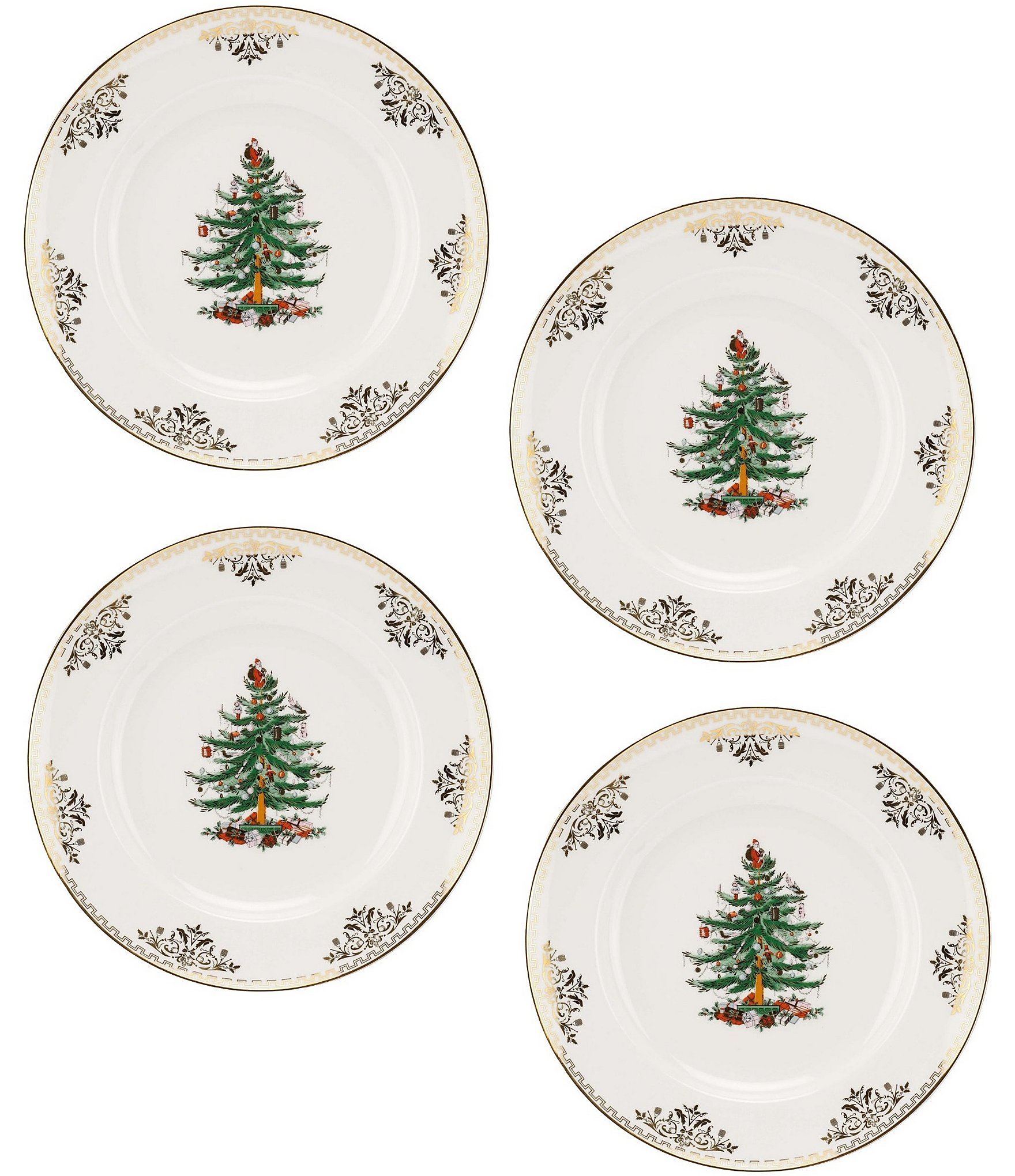 Spode Christmas Tree Gold Dinner Plates, Set of 4