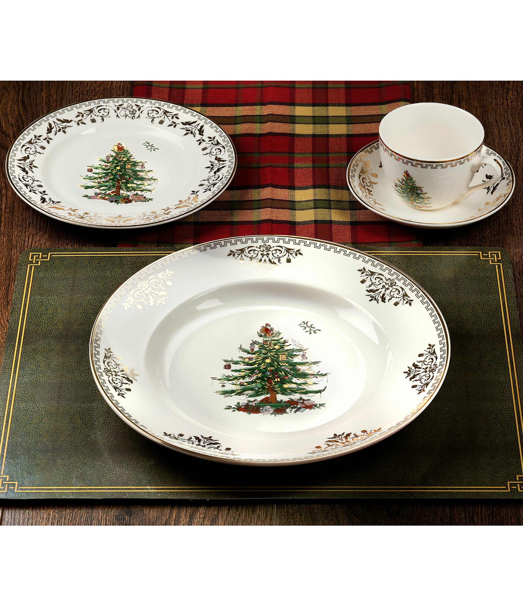 Spode Christmas Tree Gold Dinner Plates, Set of 4