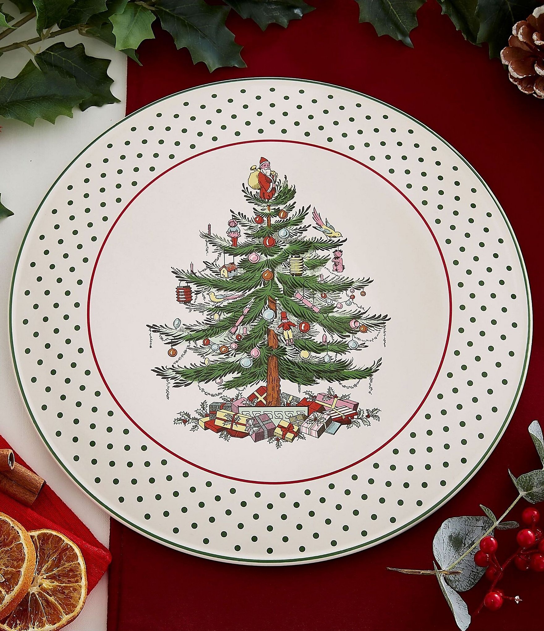 Spode Christmas Tree Polka Dot Cake Plate