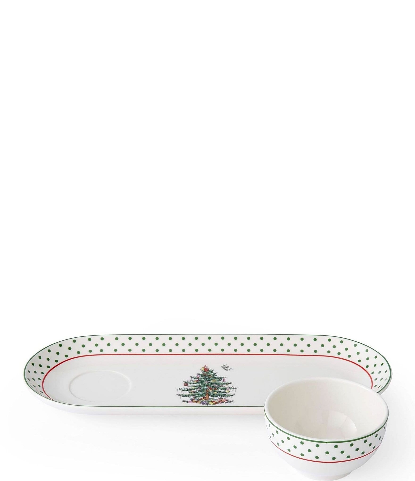 Spode Christmas Tree Polka Dot Oval Chip and Dip Set