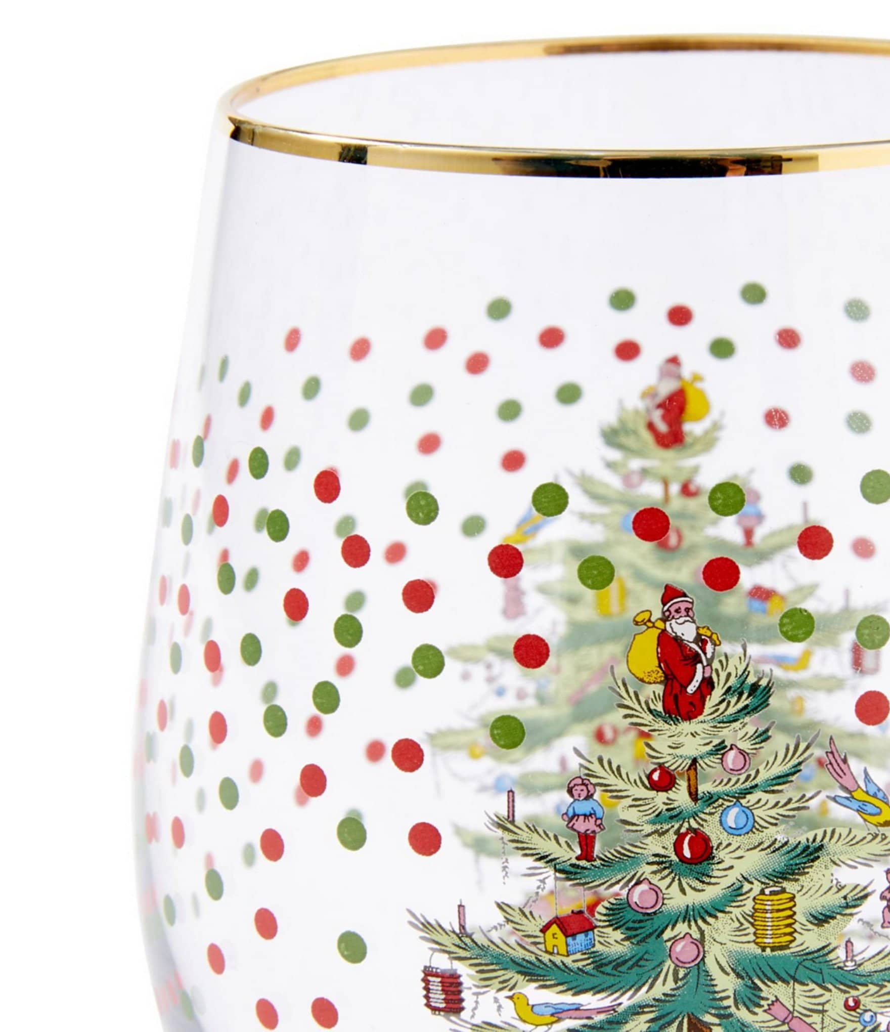 Spode Christmas Tree Polka Dot Wine Glasses, Set of 4