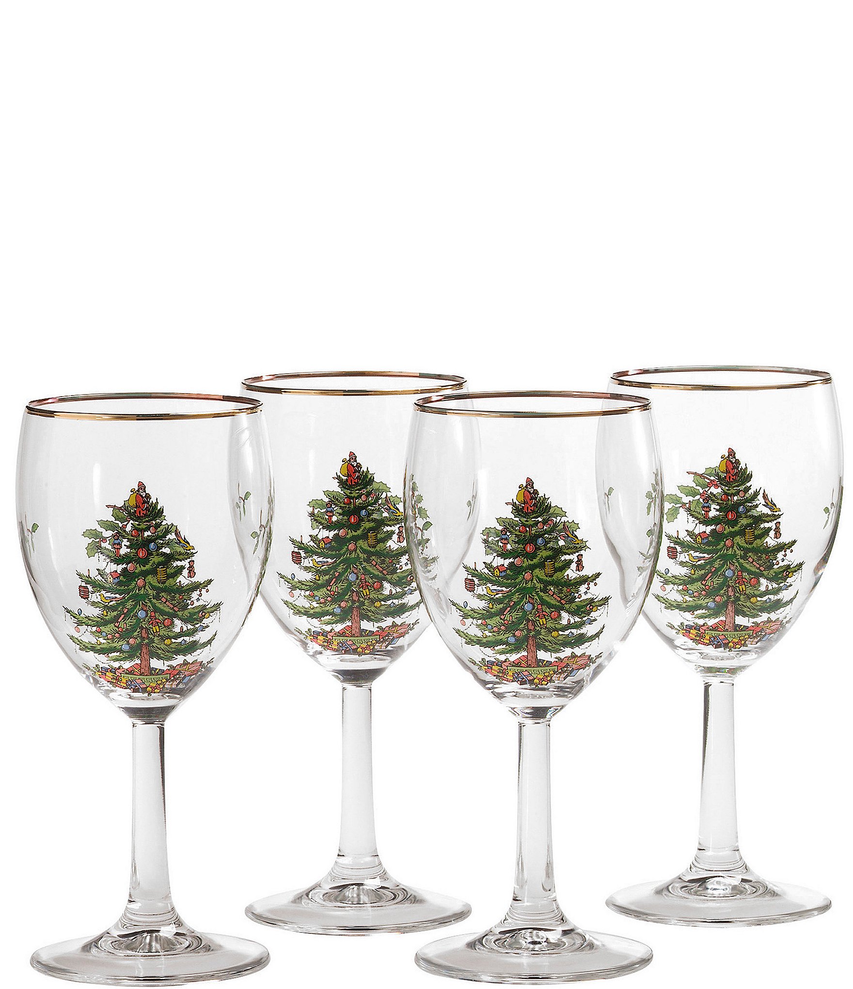 Spode Christmas Tree Stemless Wine Glasses Set of 4 New
