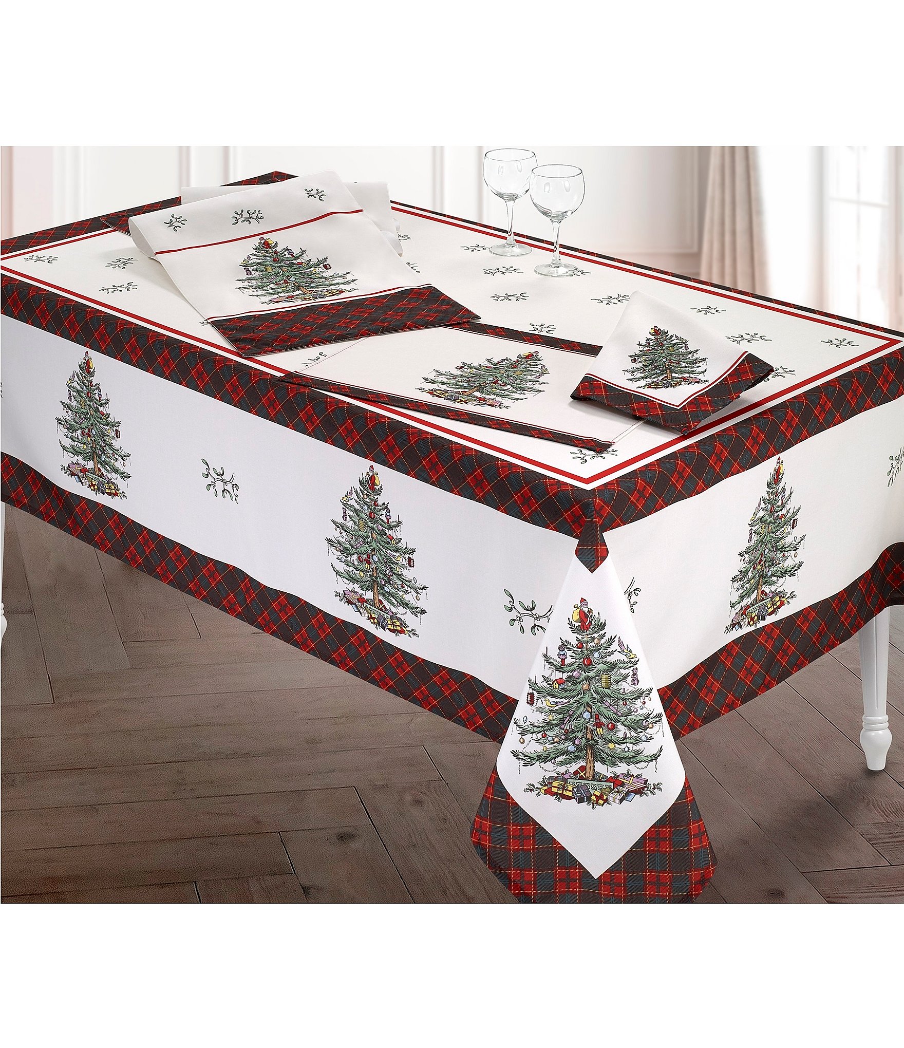 Spode Holiday Tartan Collection Christmas Tree Napkins, Set of 4