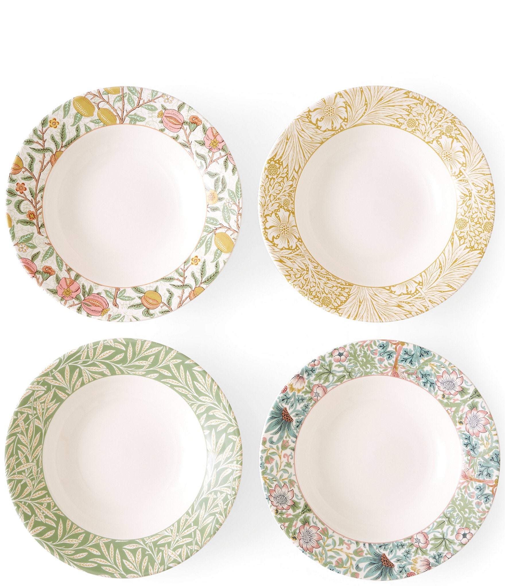 Spode Morris & Co. Collection Assorted Border Pattern Bistro Pasta Bowls, Set of 4