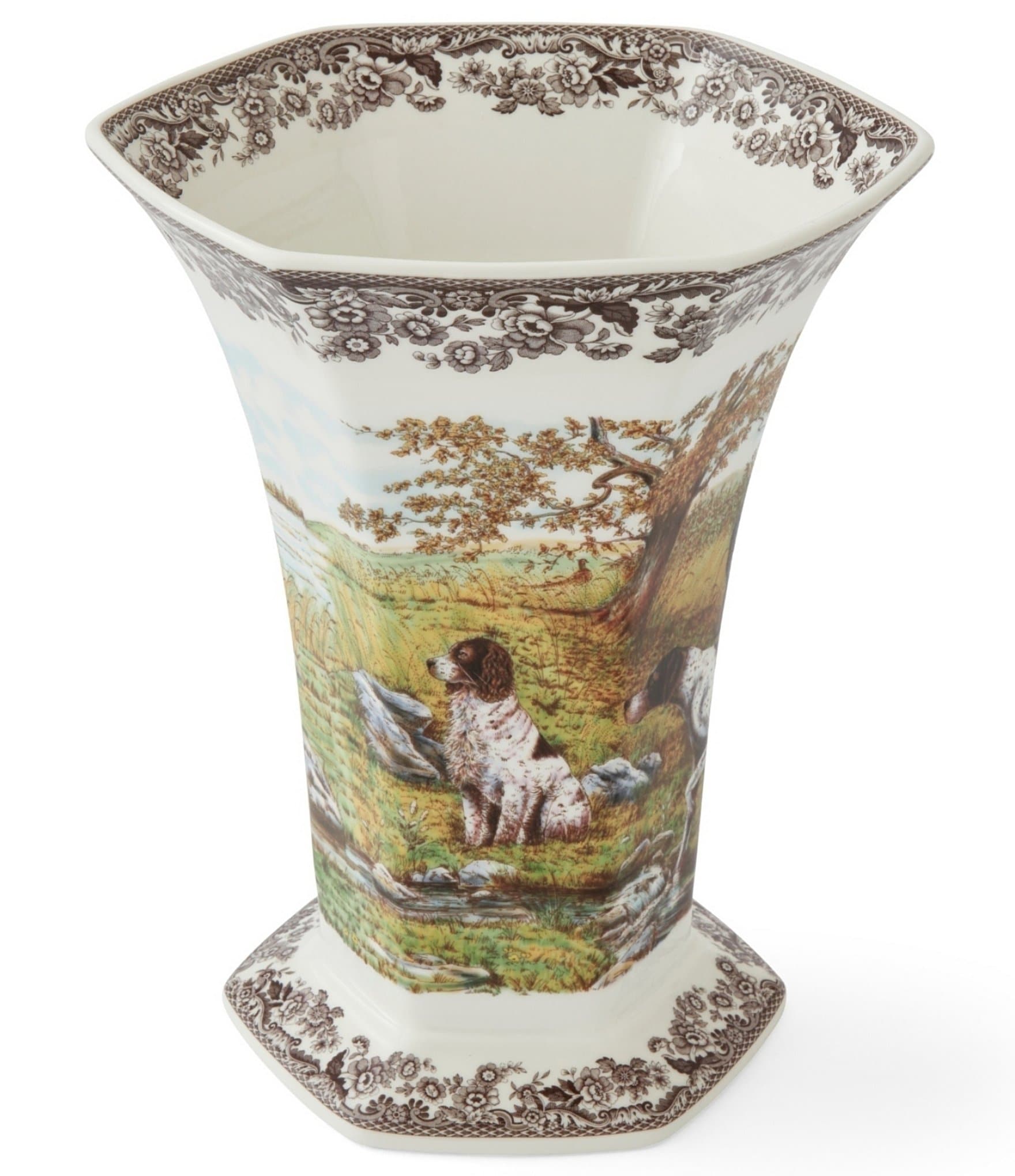 Spode Woodland Collection Hunting Dogs Hexagonal Vase
