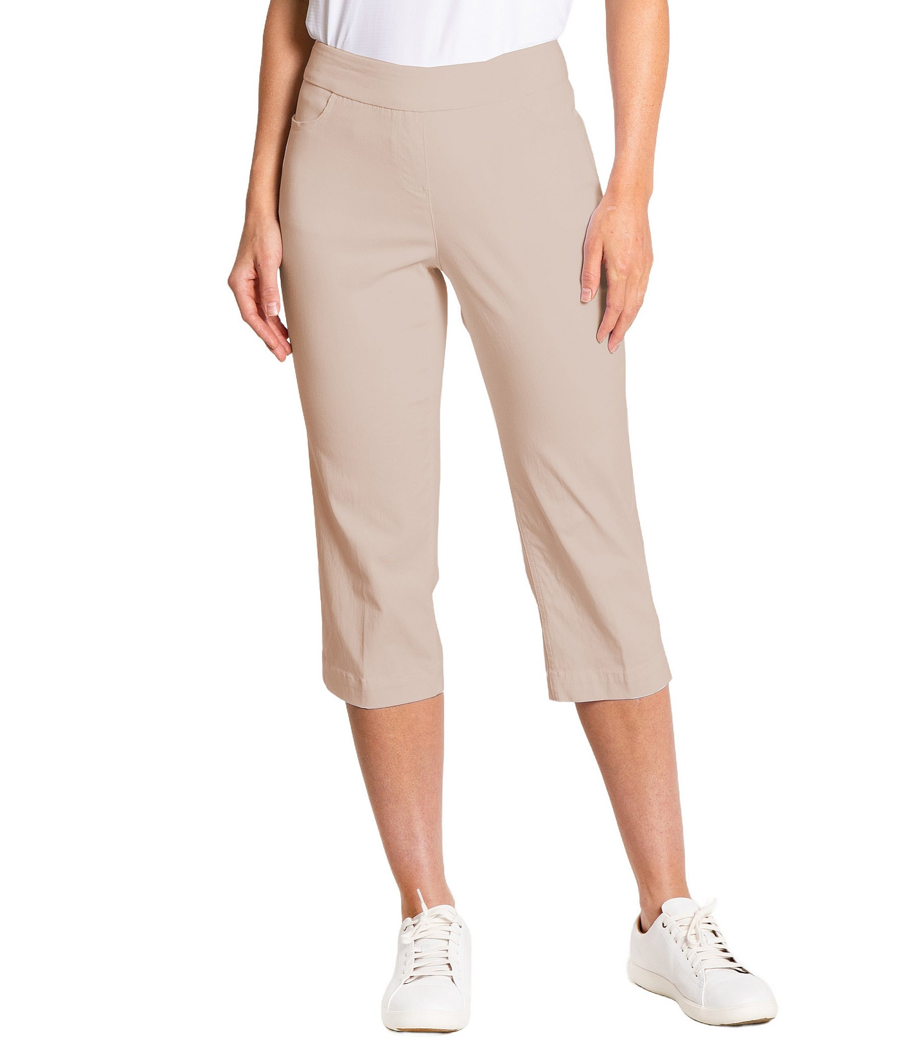 Sport Haley Simulation Solid 5-Pocket Pull-On Capri Pants