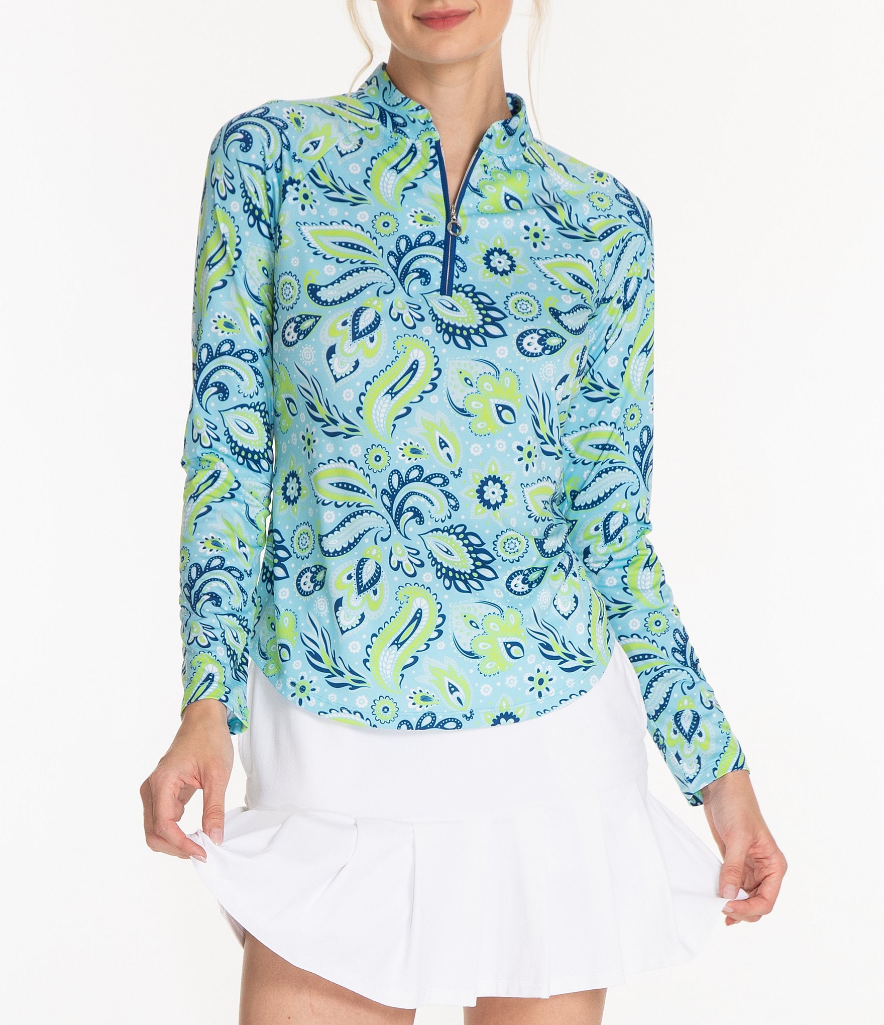 Sport Haley Worth Paisley Printed Long Sleeve Polo Top Dillards 