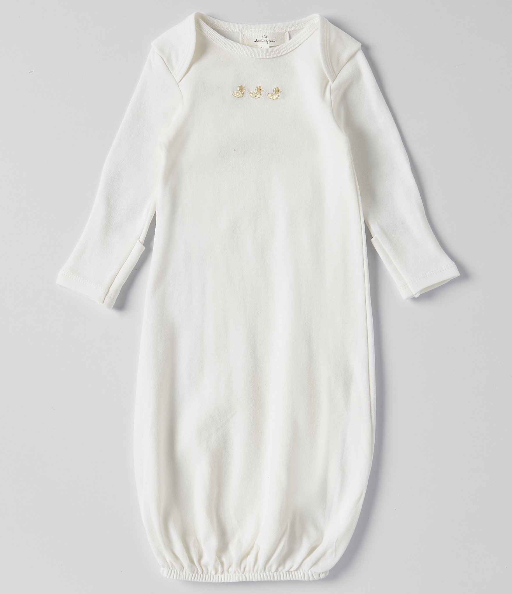 Starting Out Baby Newborn-6 Months Round Neck Long Sleeve Duck Embroidered Gown