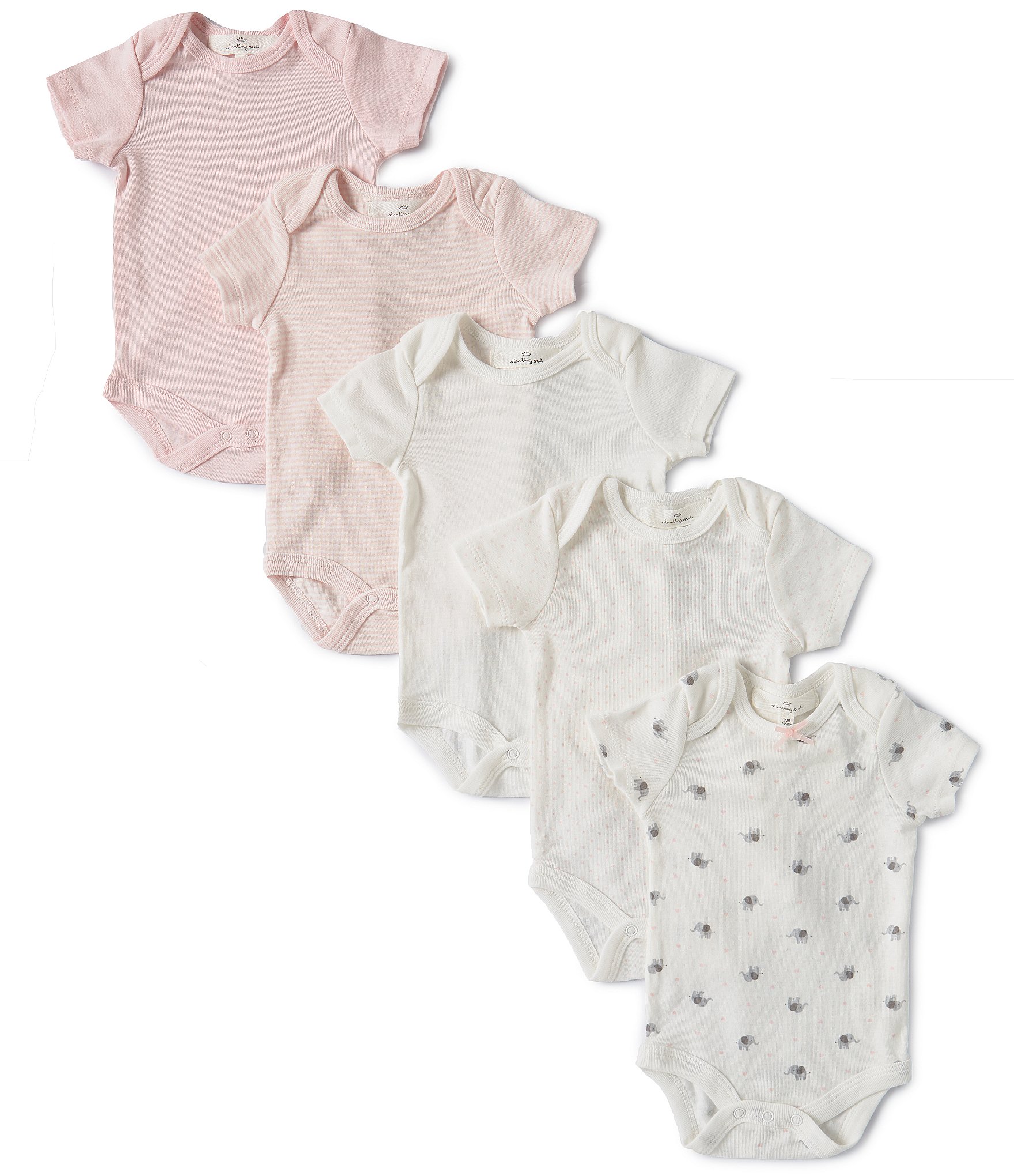 Starting Out Baby Girls Newborn-9 Months Elephant 5-Pack Bodysuits ...
