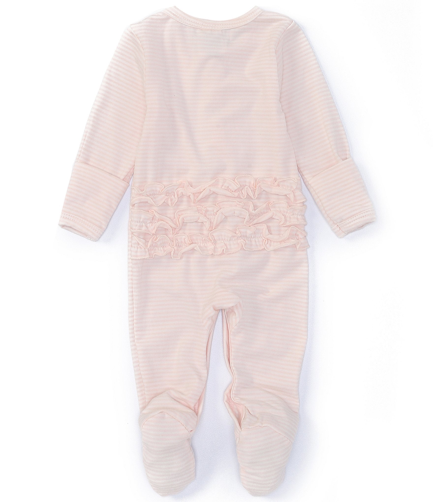 Starting Out Baby Girls Stripe Preemie-9 Months Long Sleeve Ruffle Footie Coverall & Matching Bow Headband Set