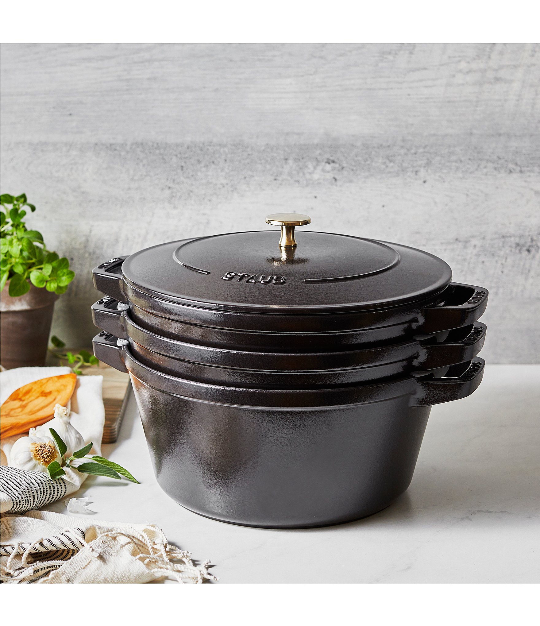 Staub Cast Iron Set 4-Piece Stackable Space-Saving Cookware Set