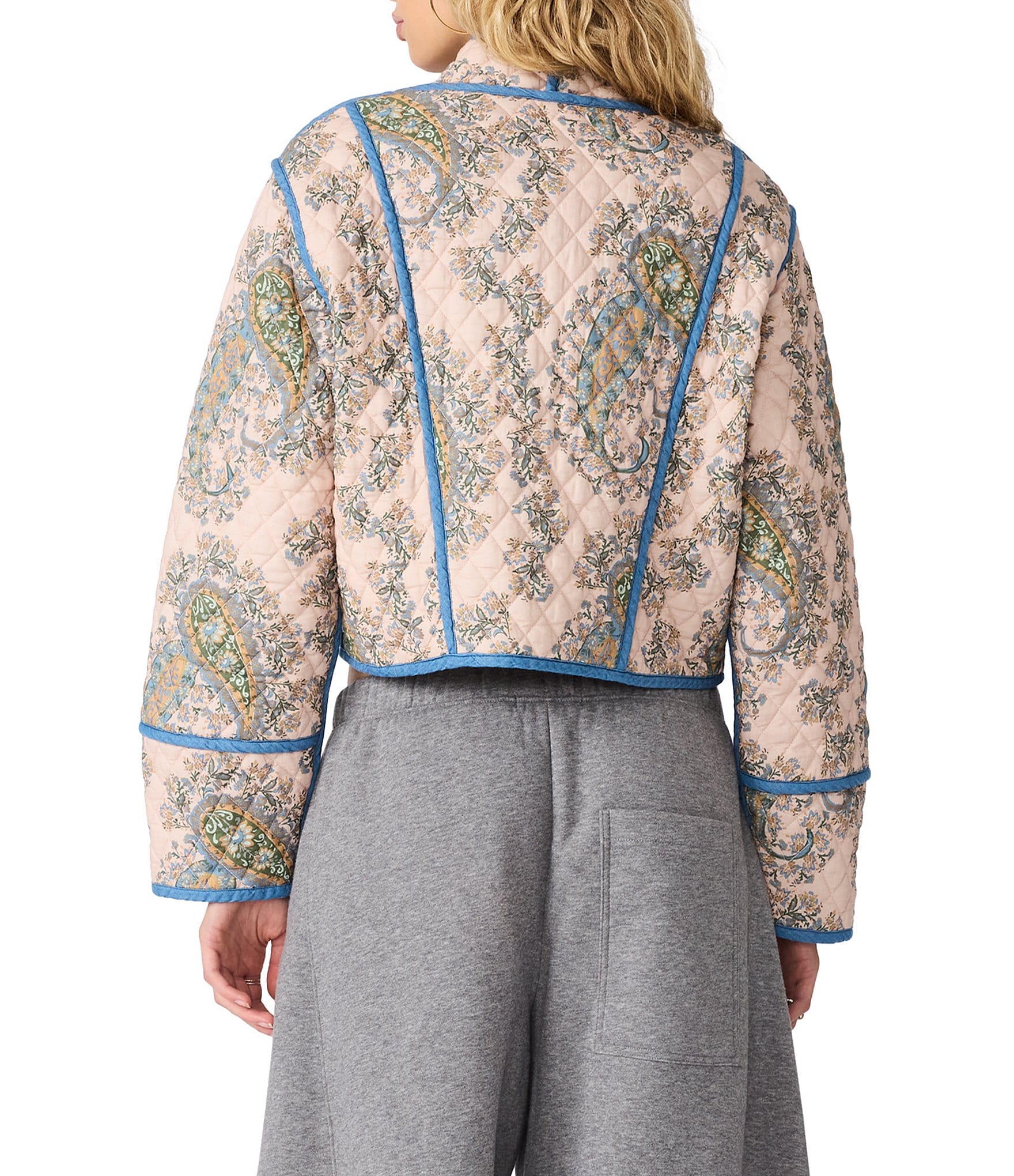 Steve Madden Adalynn Paisley Printed V-Neck Long Sleeve Quilted Jacket