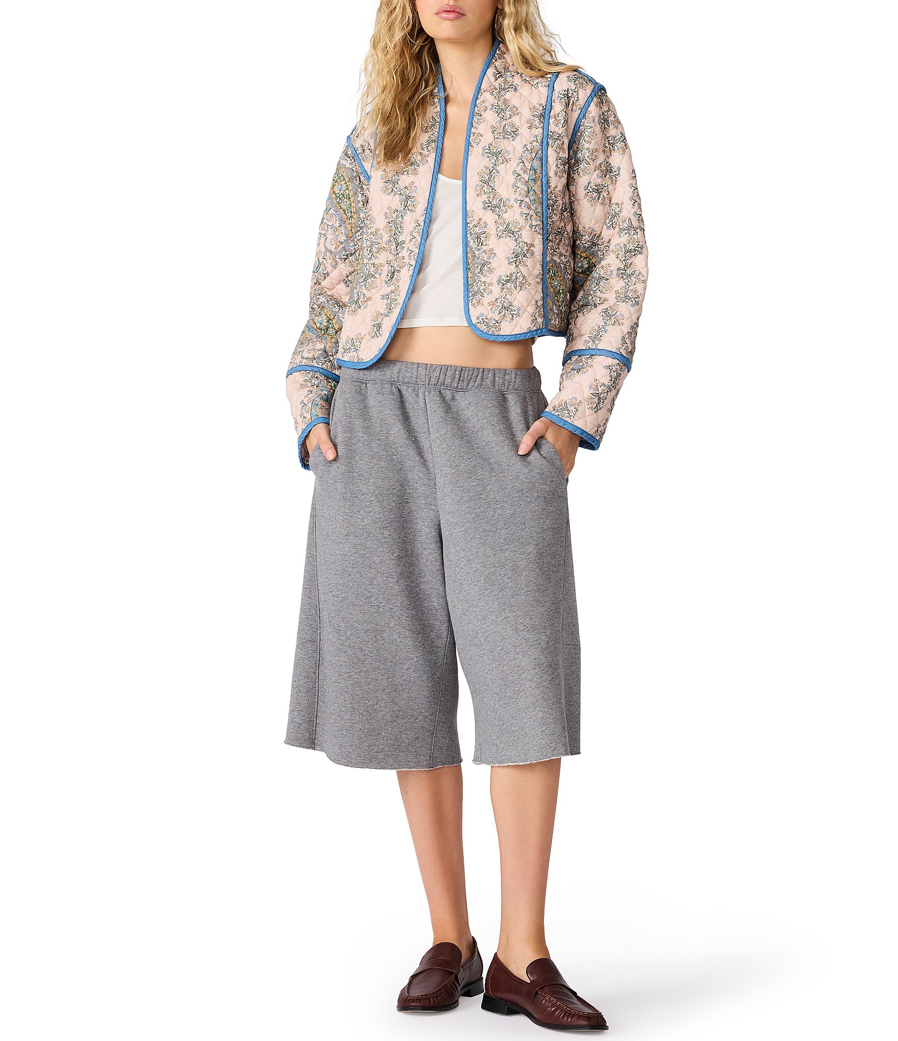 Steve Madden Adalynn Paisley Printed V-Neck Long Sleeve Quilted Jacket