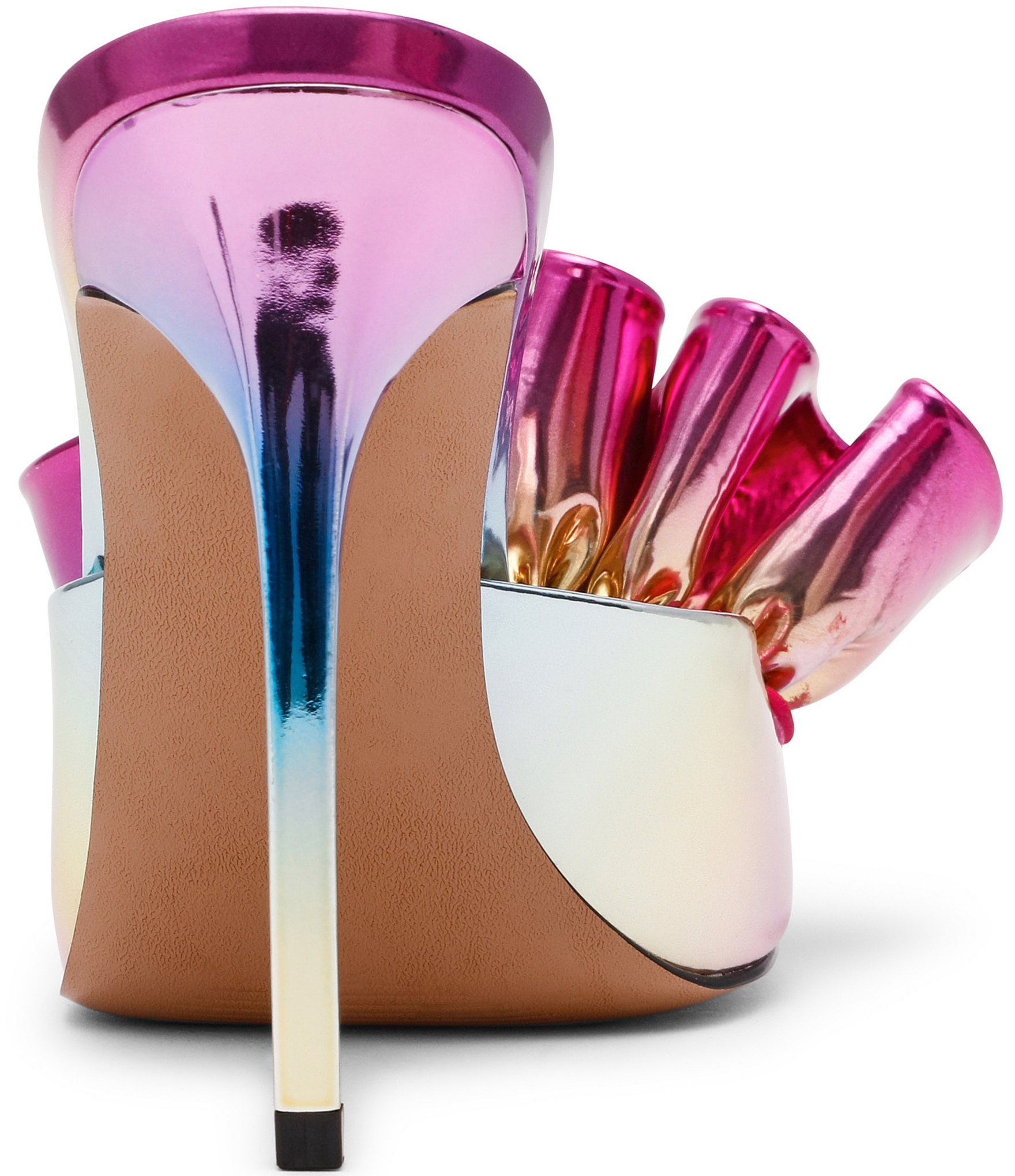 Steve Madden Affinity Metallic Ombre Patent Ruffle Detail Dress Slide Sandals