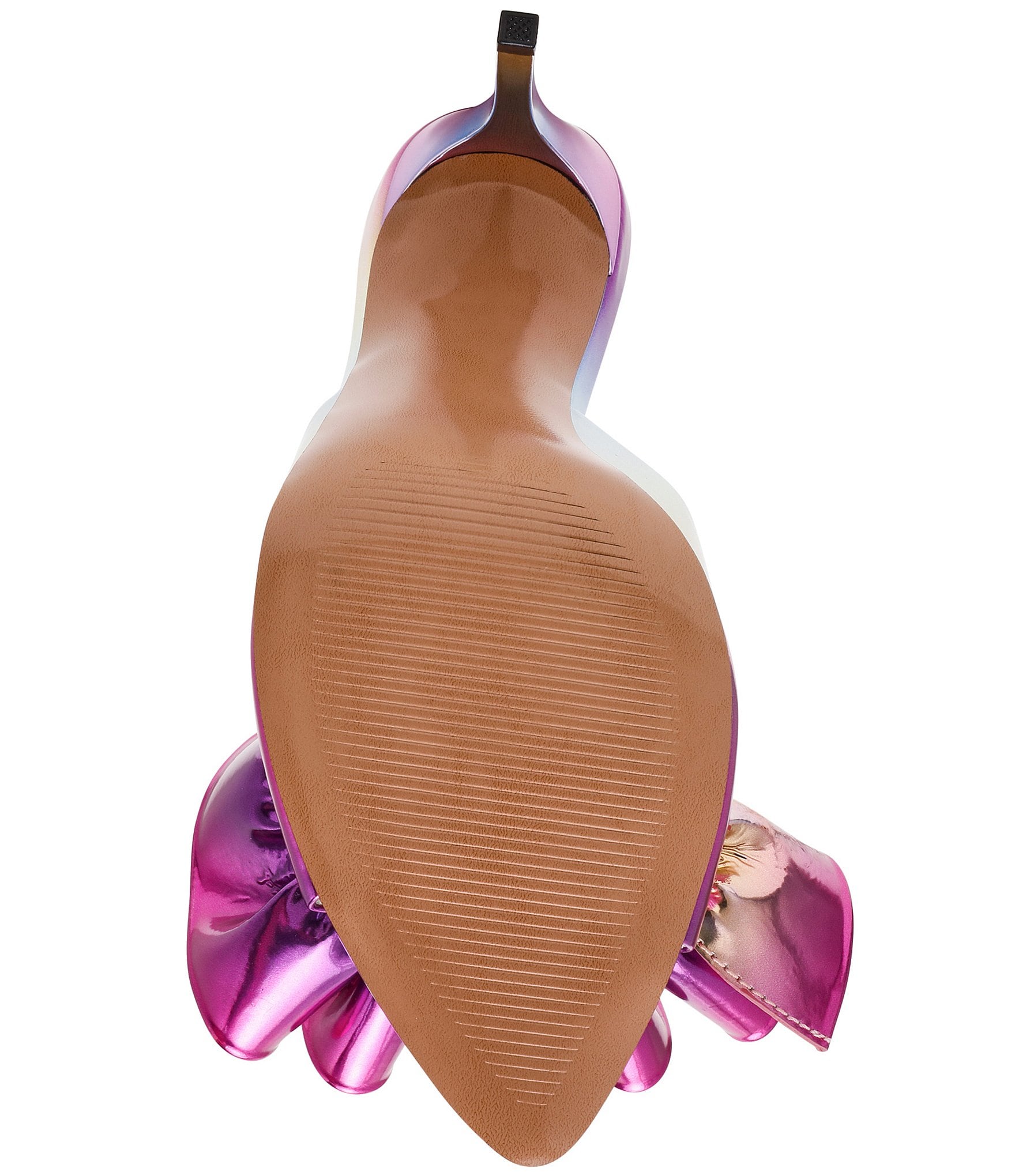 Steve Madden Affinity Metallic Ombre Patent Ruffle Detail Dress Slide Sandals