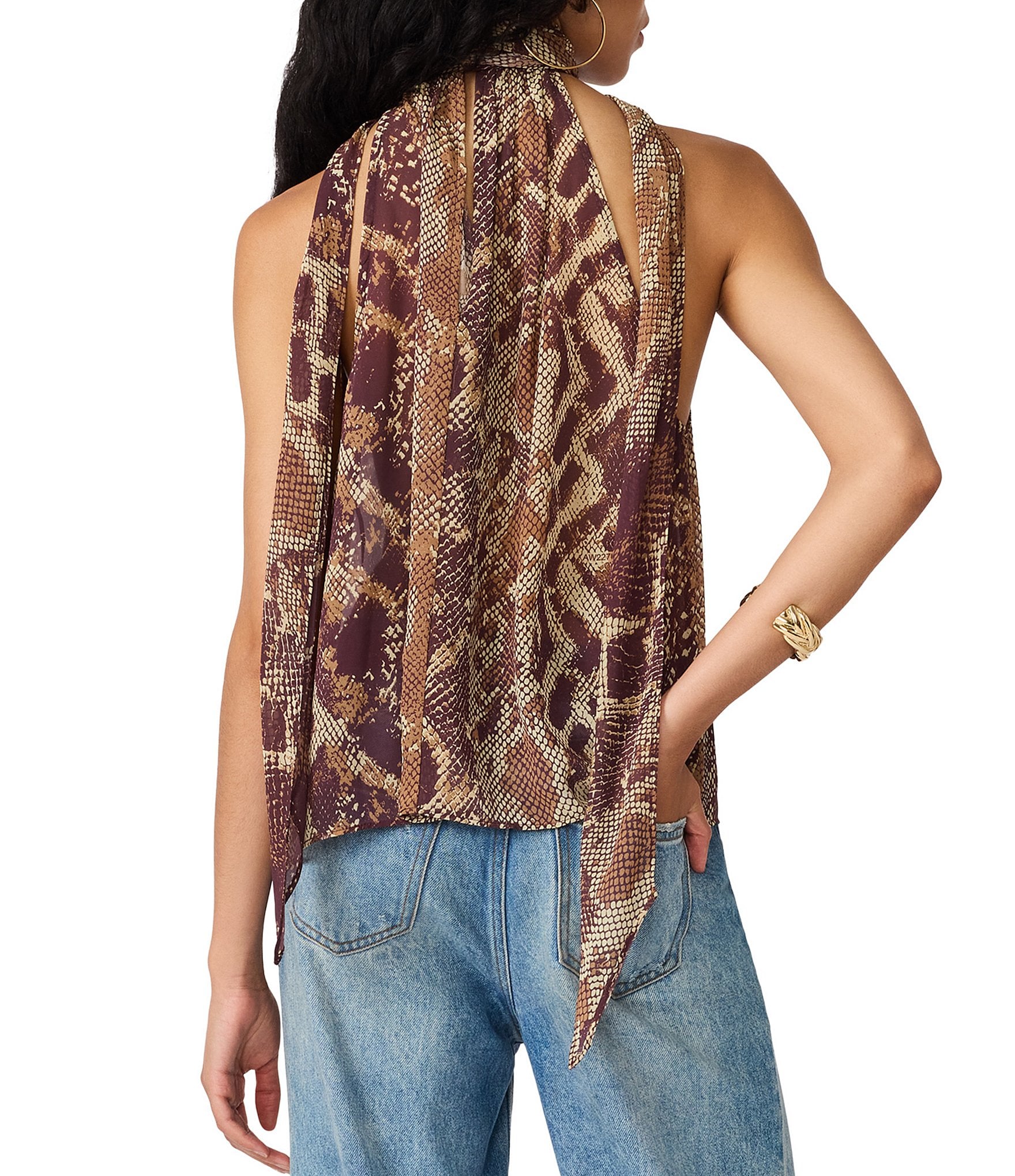 Steve Madden Alexane Snake Print High Neck Sleeveless Chiffon Top