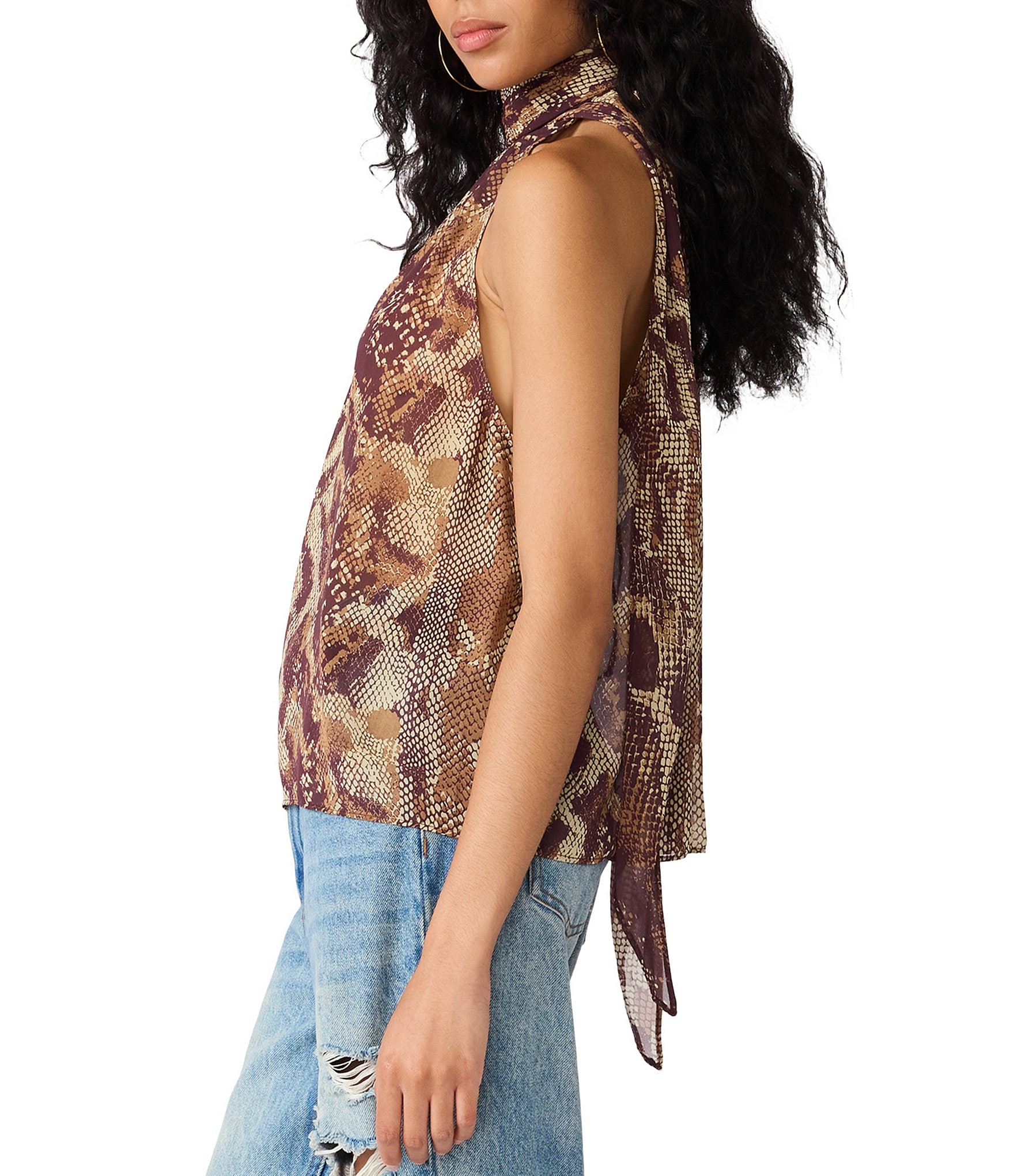 Steve Madden Alexane Snake Print High Neck Sleeveless Chiffon Top