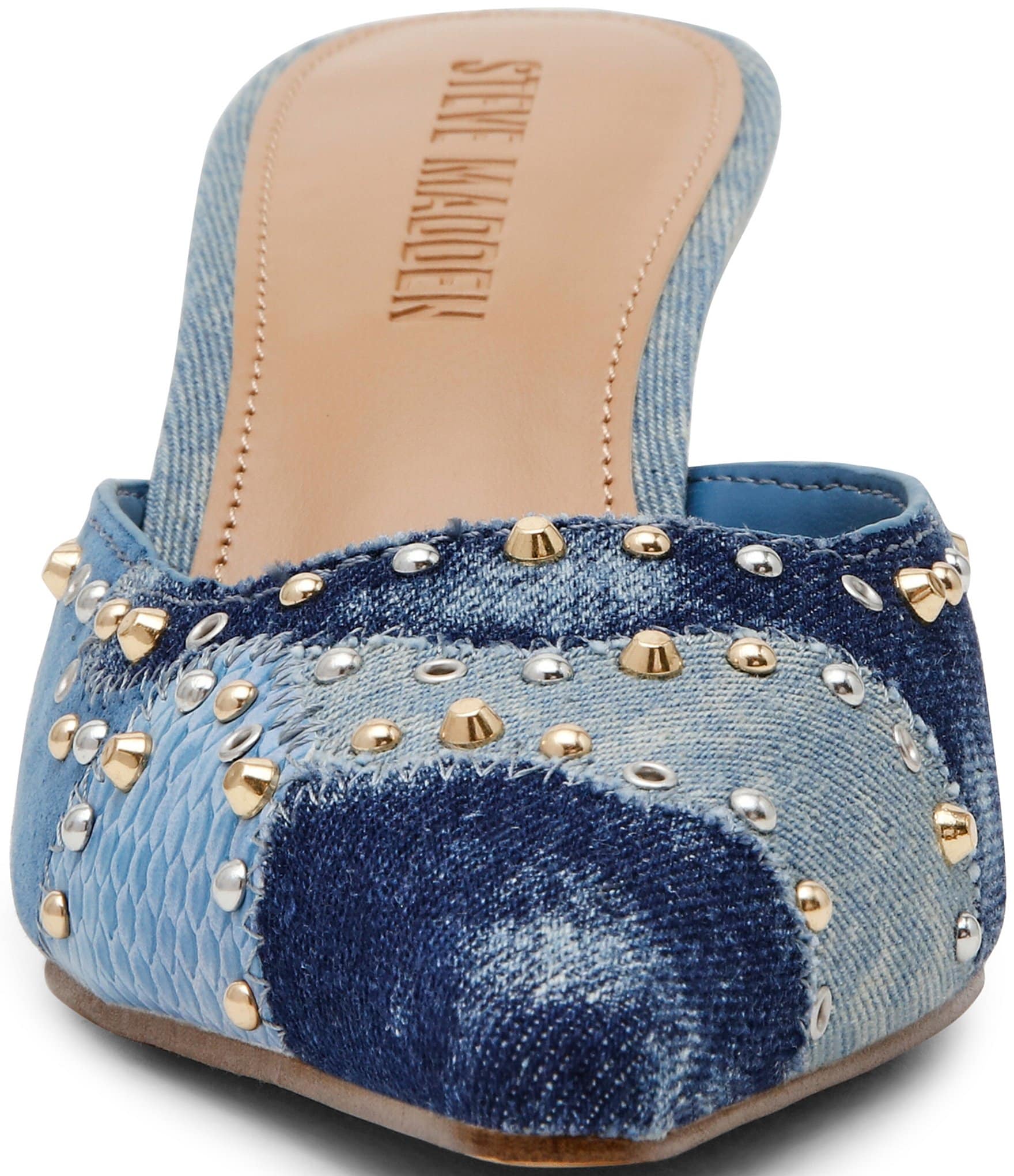 Steve Madden Alexi Studded Denim Patchwork Mules