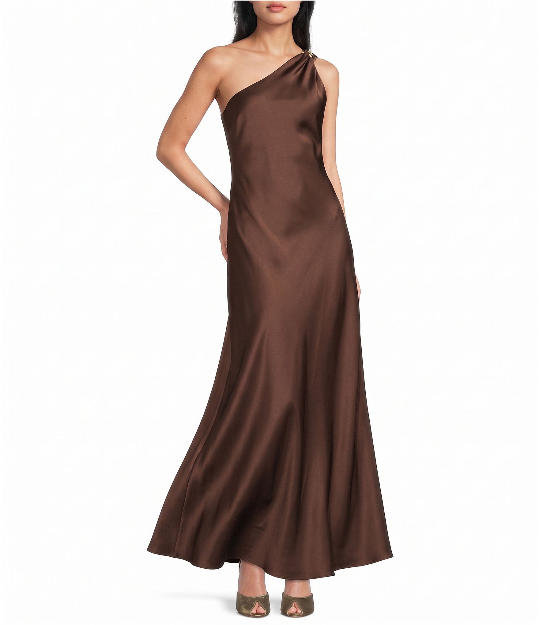Steve Madden Aurorah One Shoulder Long Dress With Hardware