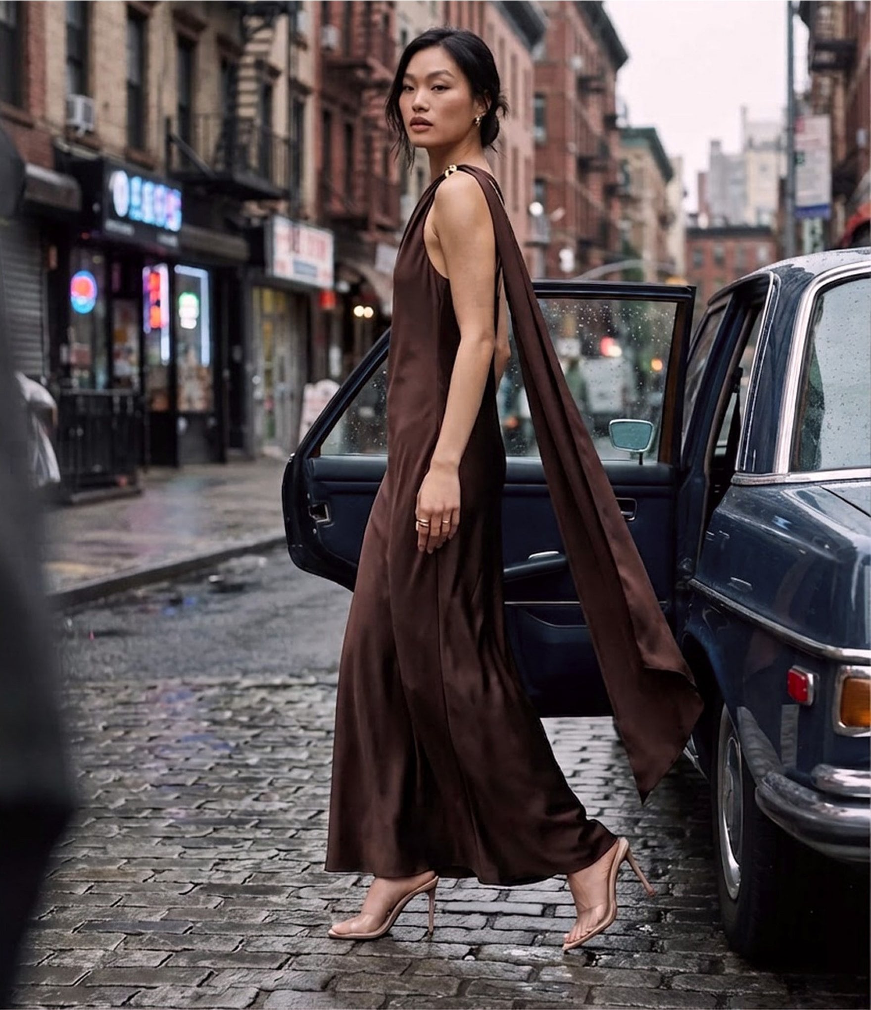 Steve Madden Aurorah One Shoulder Hardware Long Dress