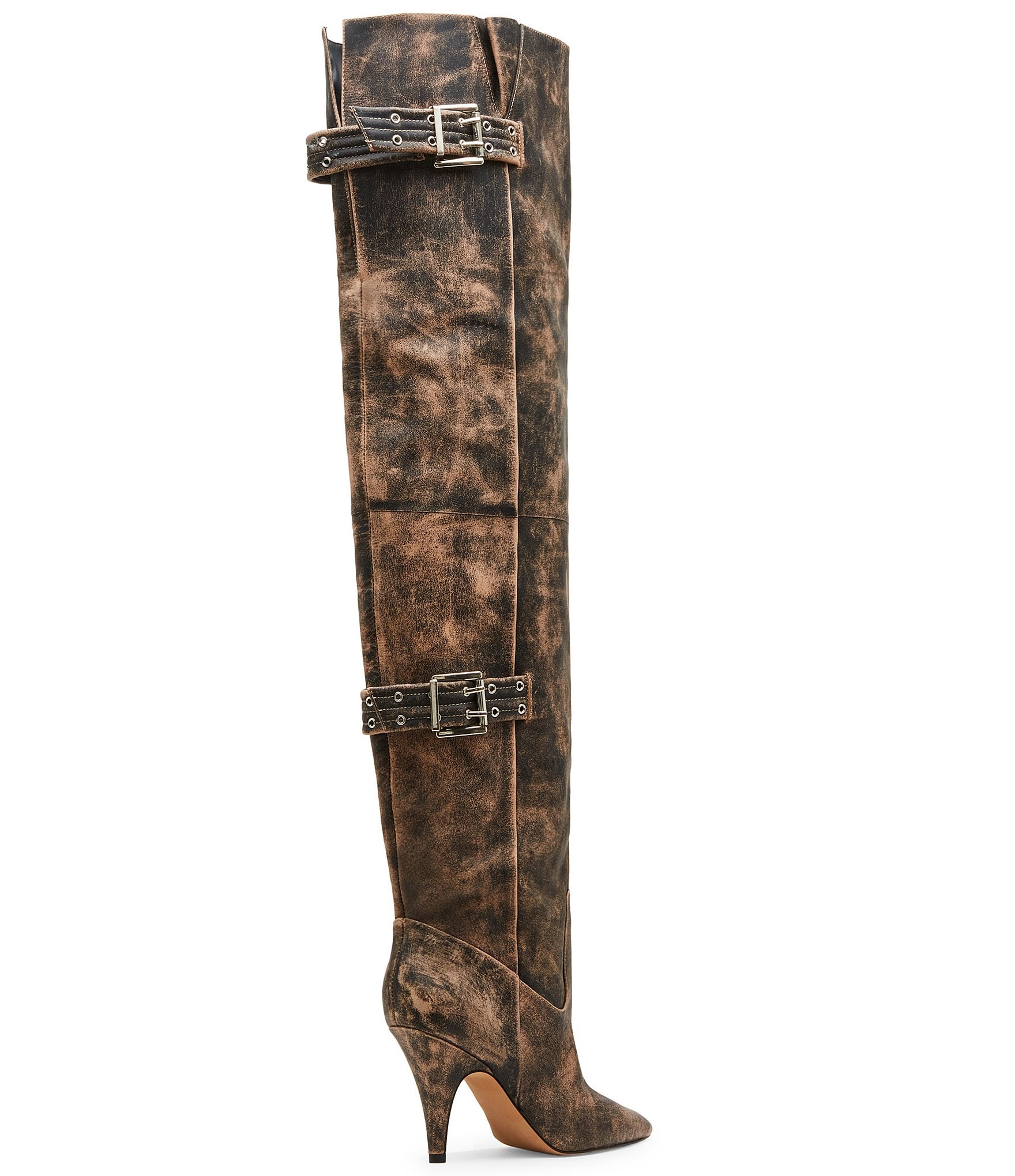 Steve Madden Baddie Distressed Leather Over-The-Knee Moto Boots