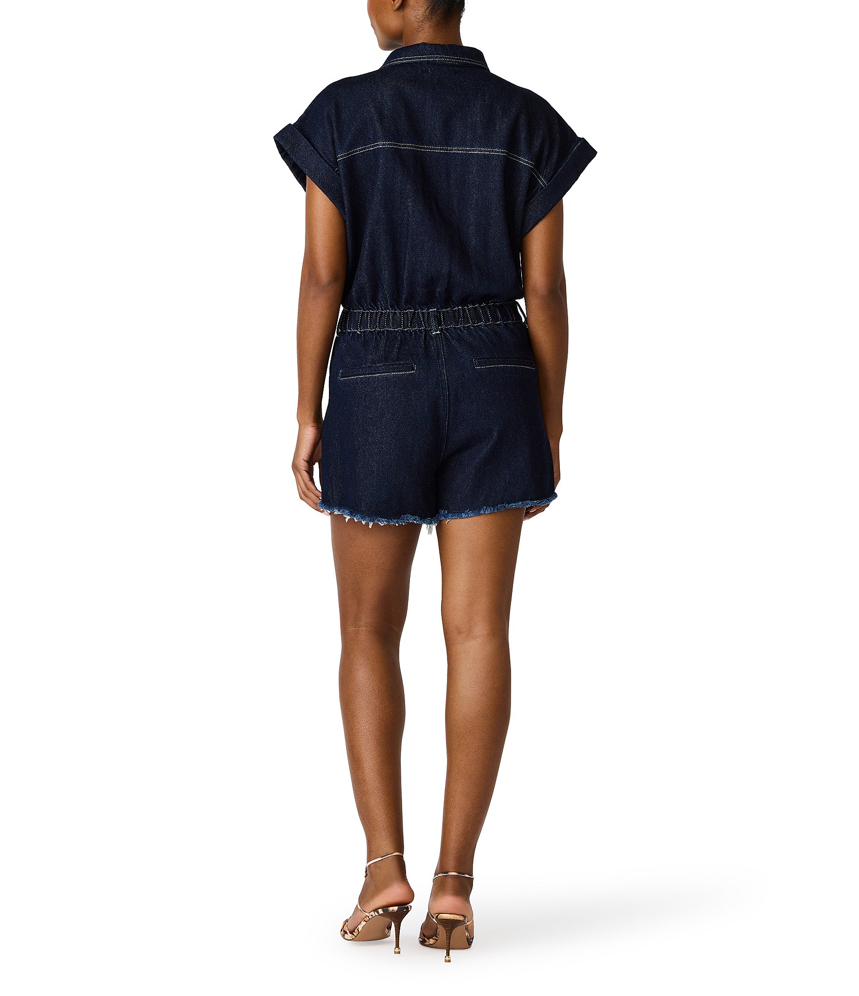 Steve Madden Calliope Collared Short Sleeve Denim Romper