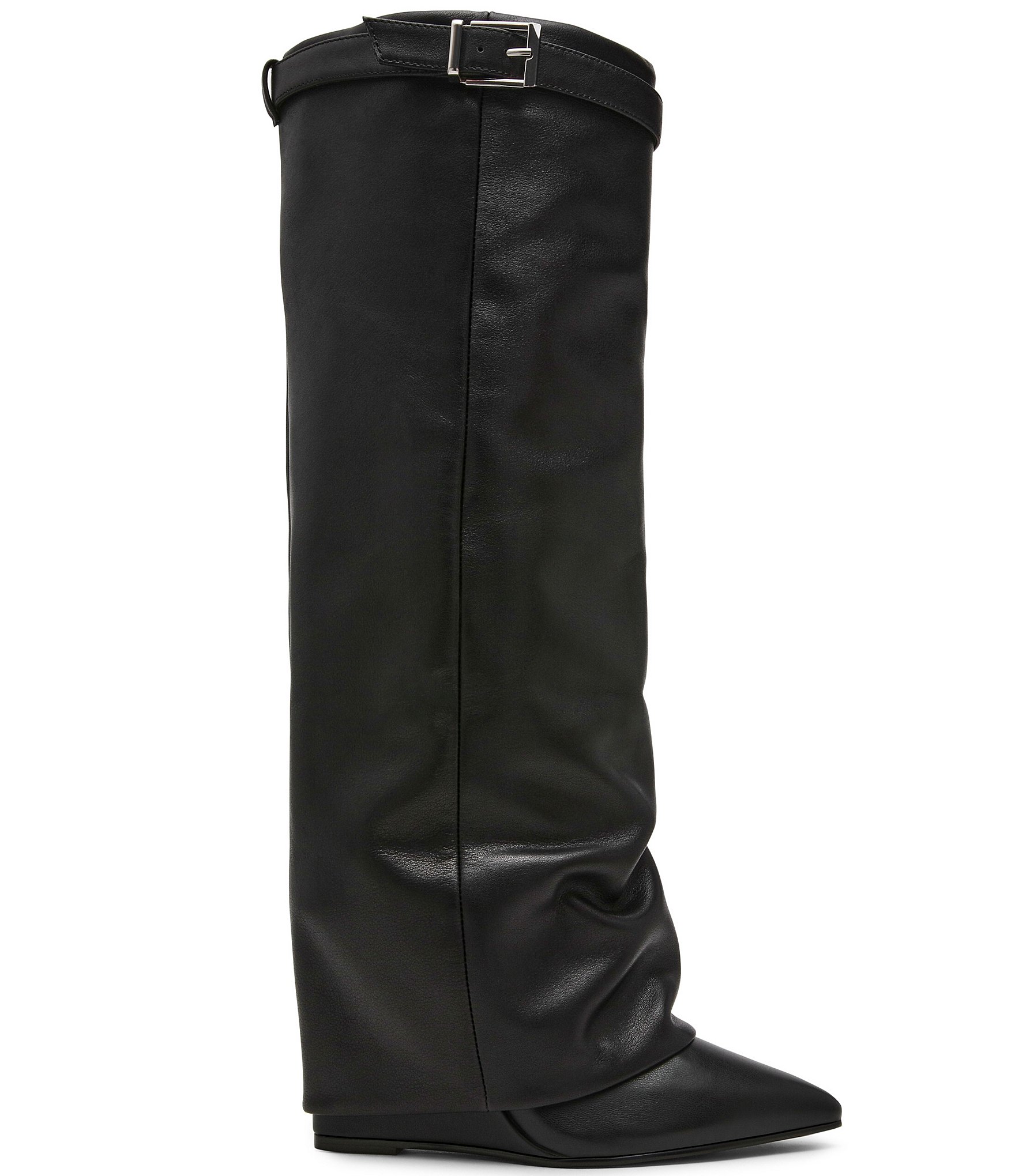 Steve Madden Corenne Leather Foldover Buckle Strap Tall Wedge Boots