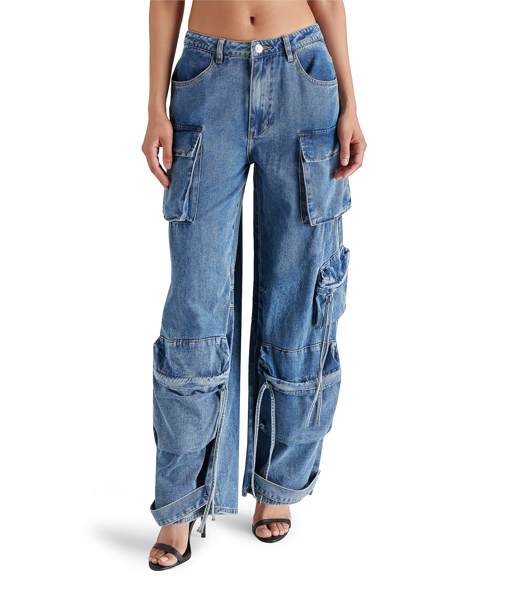Steve Madden Duo High Waist Wide Leg Cargo Pocket Denim
