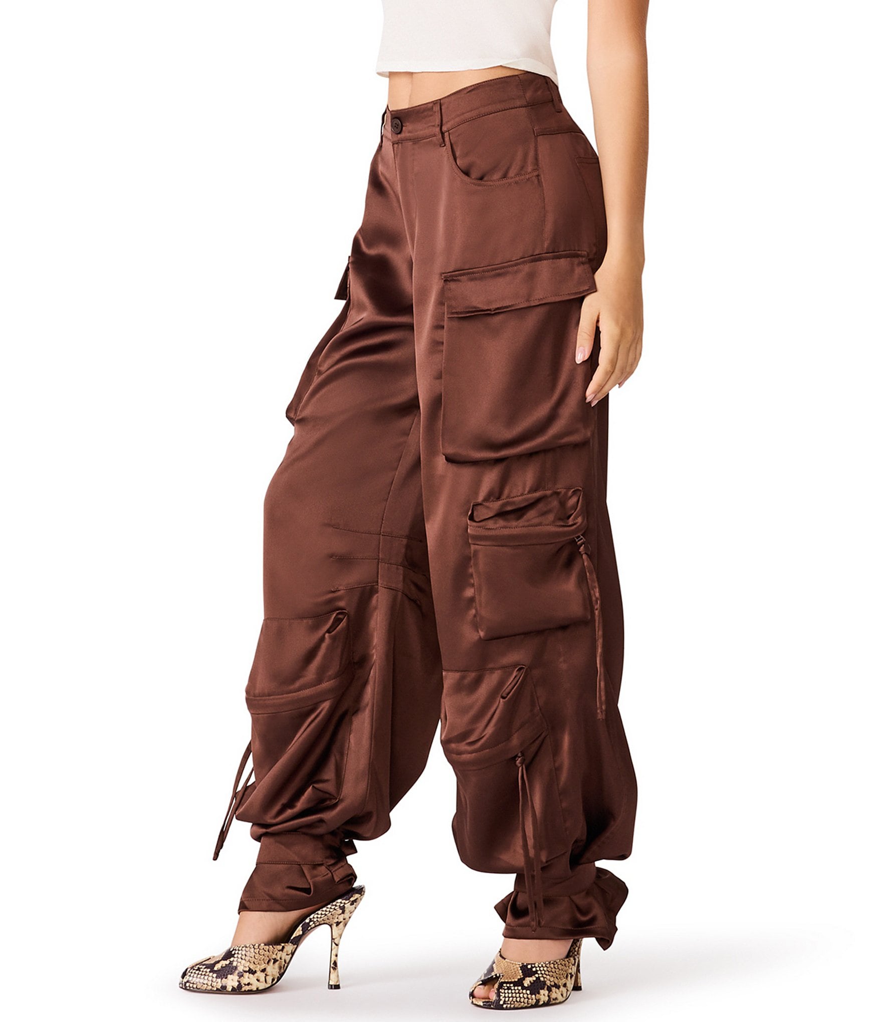 Steve Madden Duo Satin Mid Rise Utility Cargo Pants