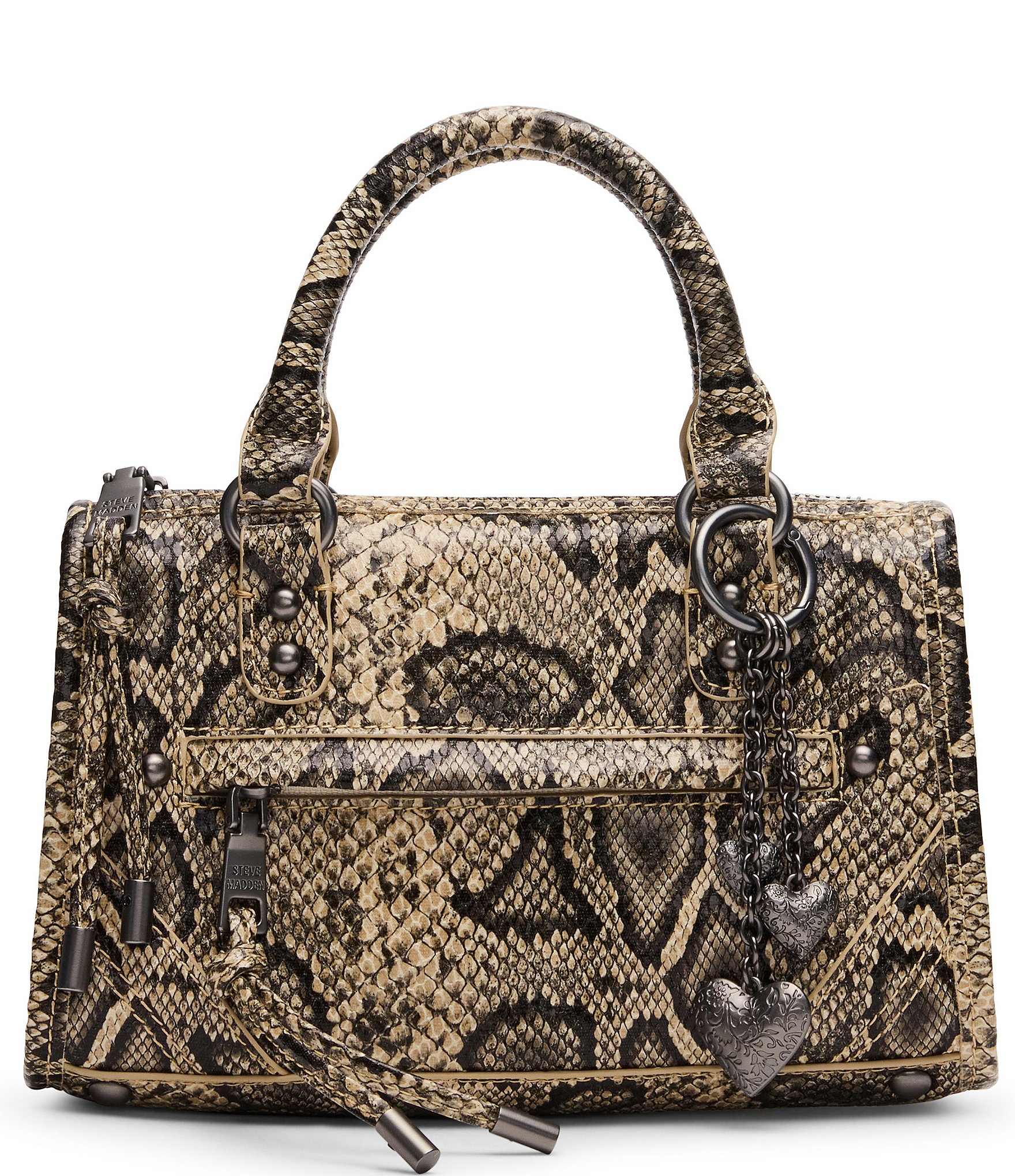 Steve Madden Elide Snake Hanging Hearts Bag Charm Top Handle Satchel Bag