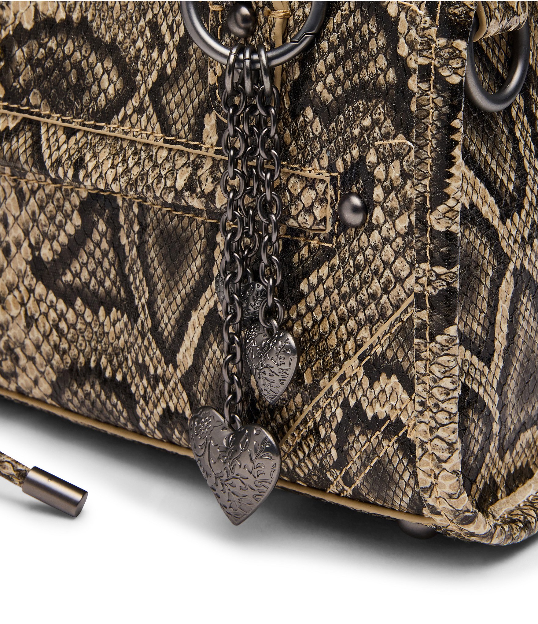 Steve Madden Elide Snake Hanging Hearts Bag Charm Top Handle Satchel Bag