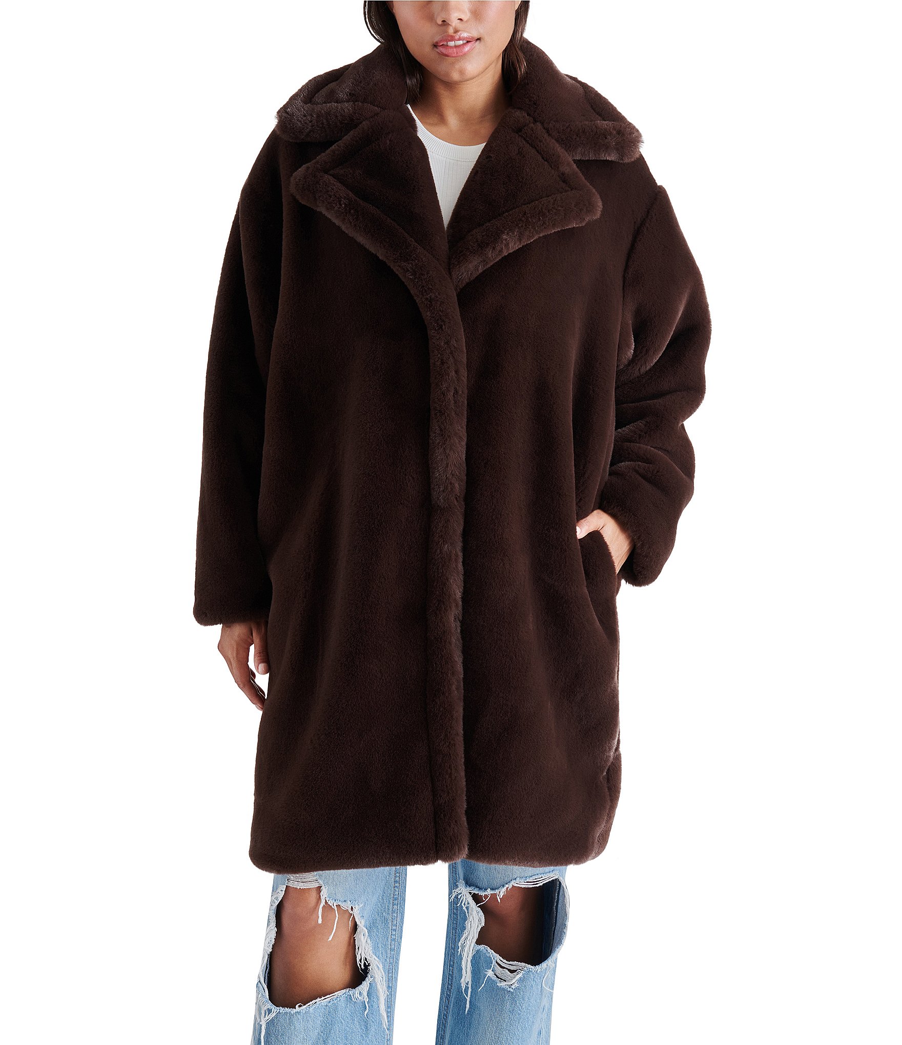 Steve Madden Emery Collared Long Sleeve Faux Fur Emery Coat | Dillard's