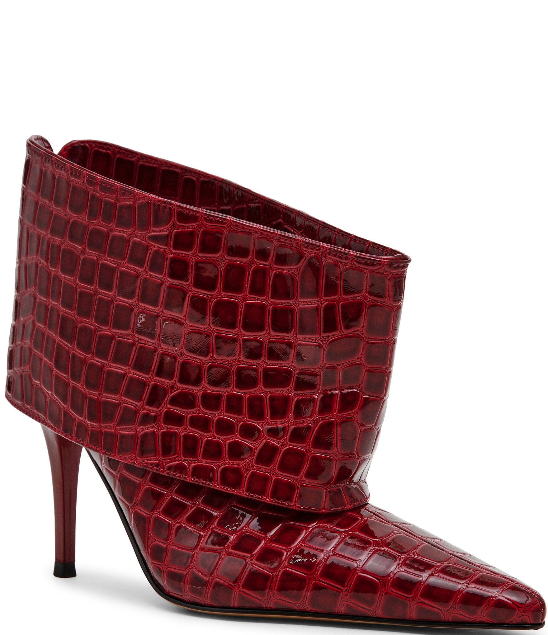 Steve Madden Enella Croco Embossed Cuffed Pointed Toe Stiletto Ankle Booties