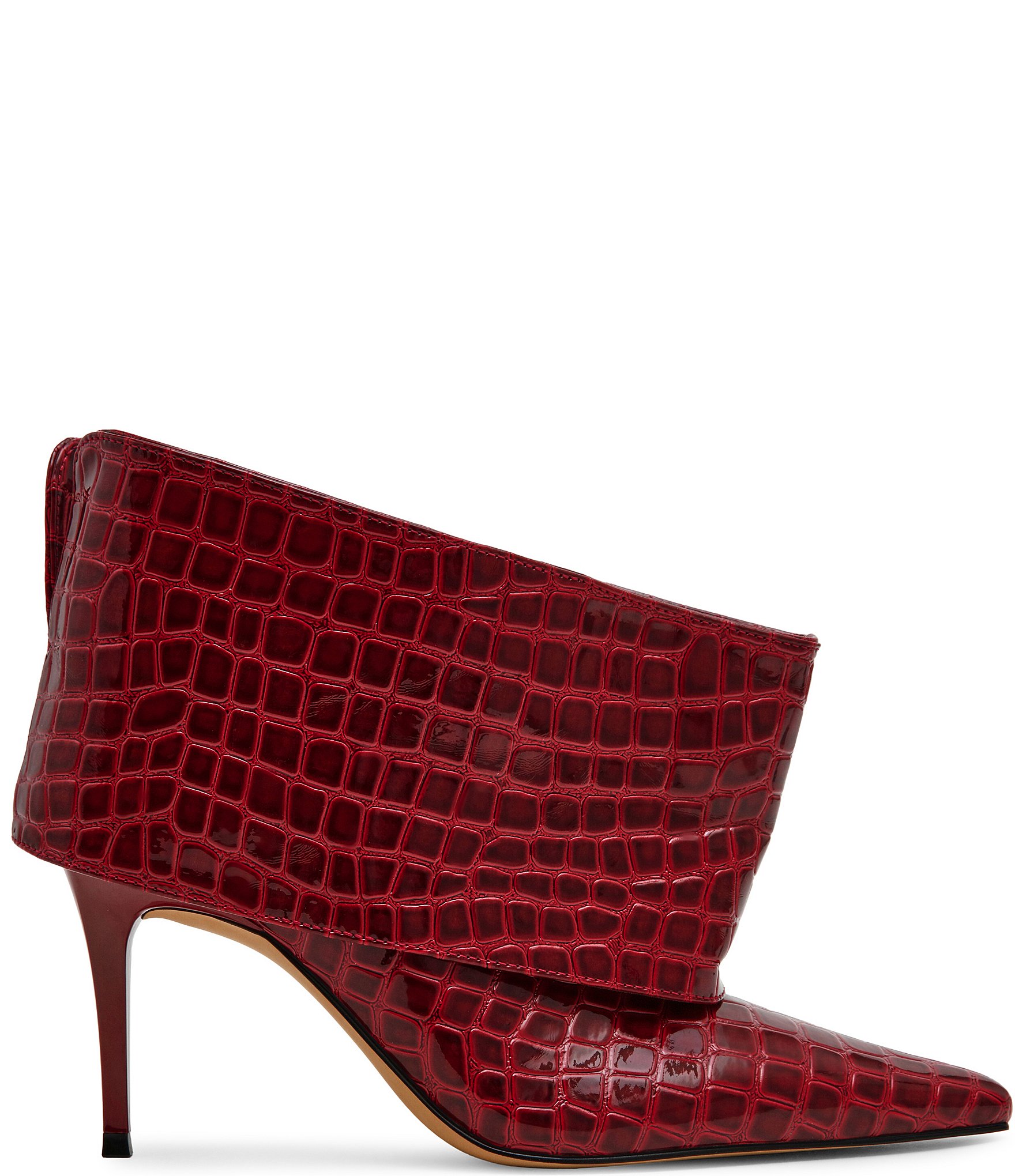 Steve Madden Enella Croco Embossed Cuffed Pointed Toe Stiletto Ankle Booties