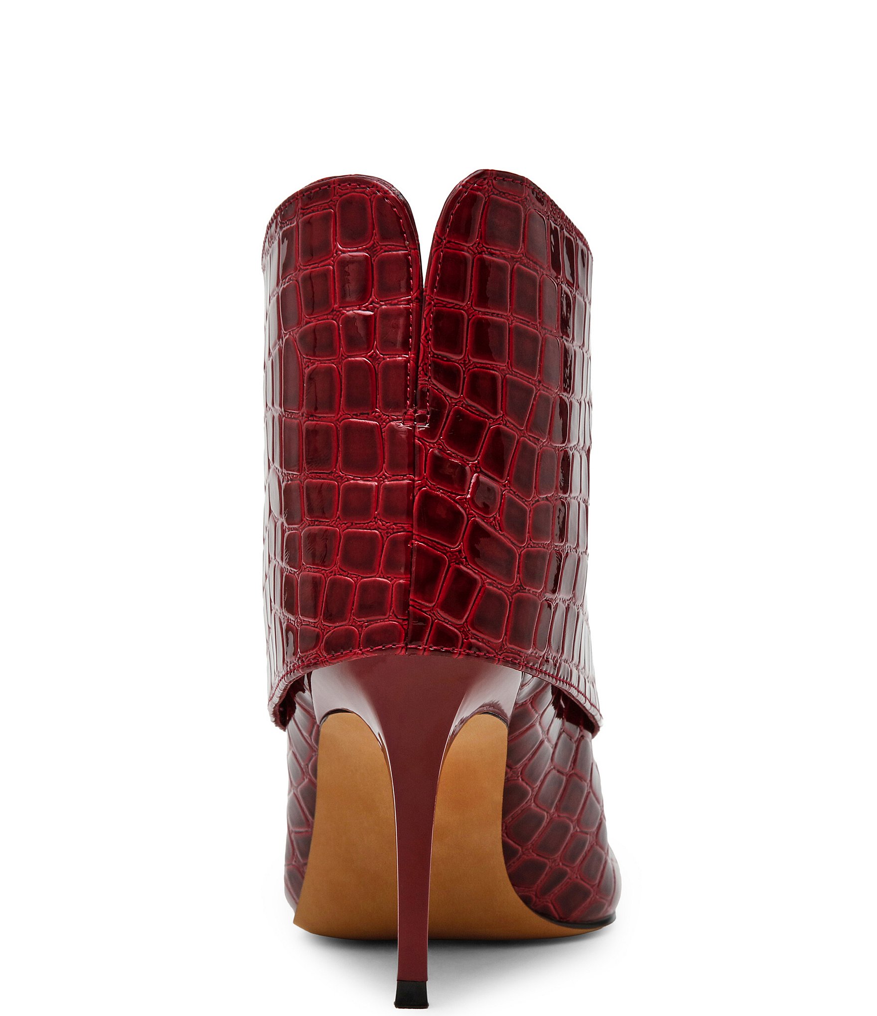 Steve Madden Enella Croco Embossed Cuffed Pointed Toe Stiletto Ankle Booties