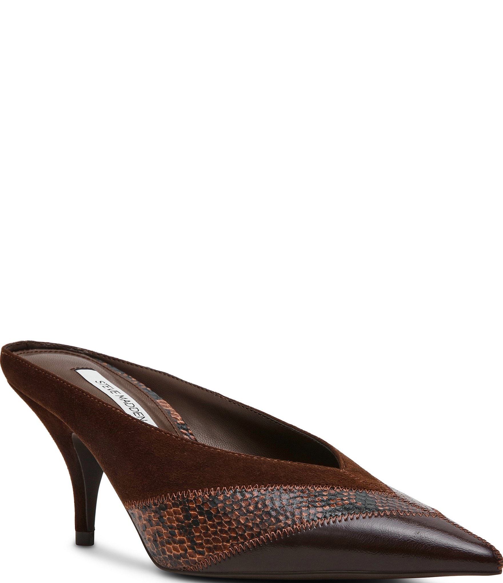 Steve Madden Fonza Patchwork Snake Print High Vamp Pointed Toe Dress Mules