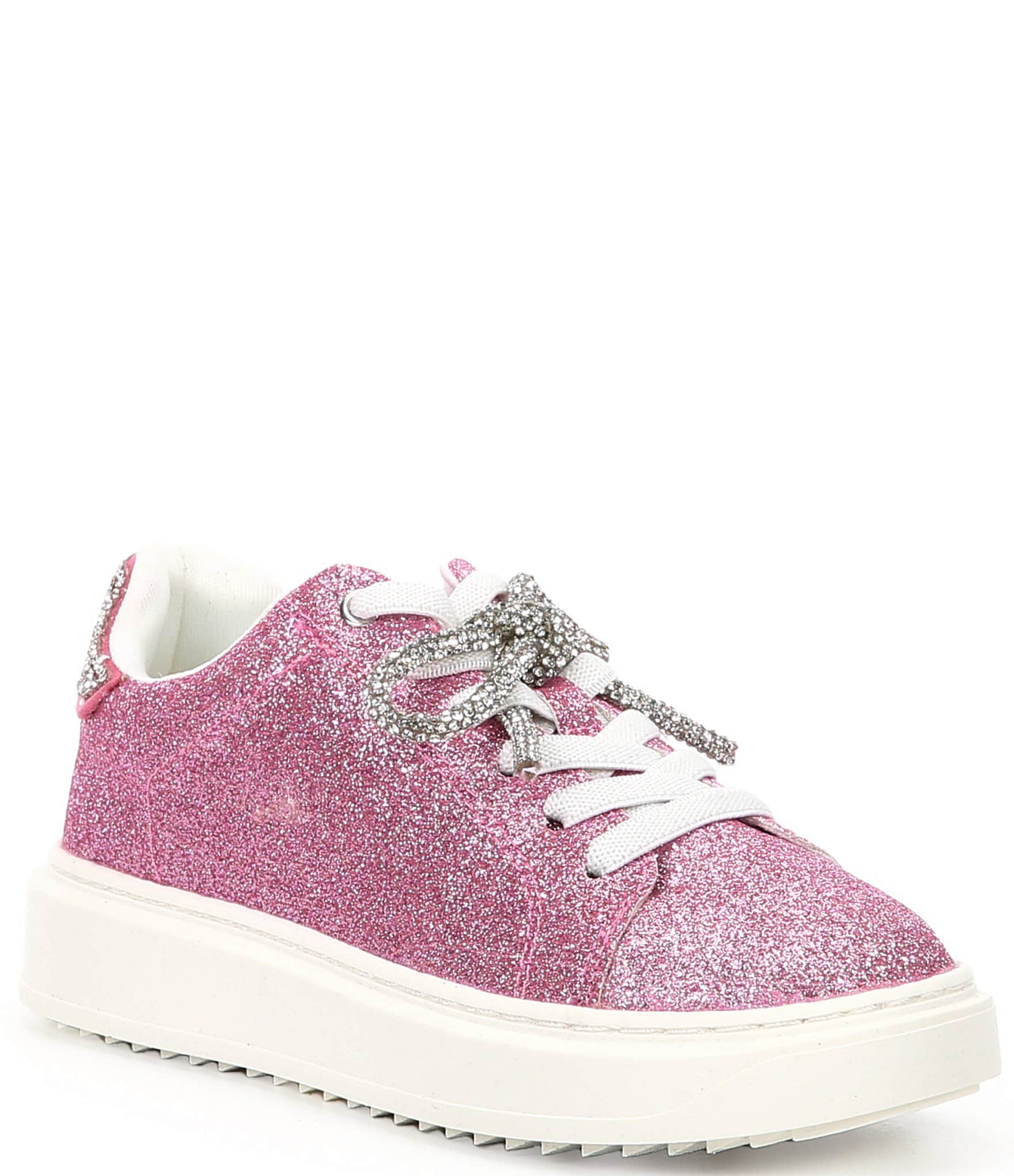 festooning Girls Sneakers Sparkle Glitter Low Top Sneakers for Kids PU  Leather Fashion Shoes with Colorful Shoelace