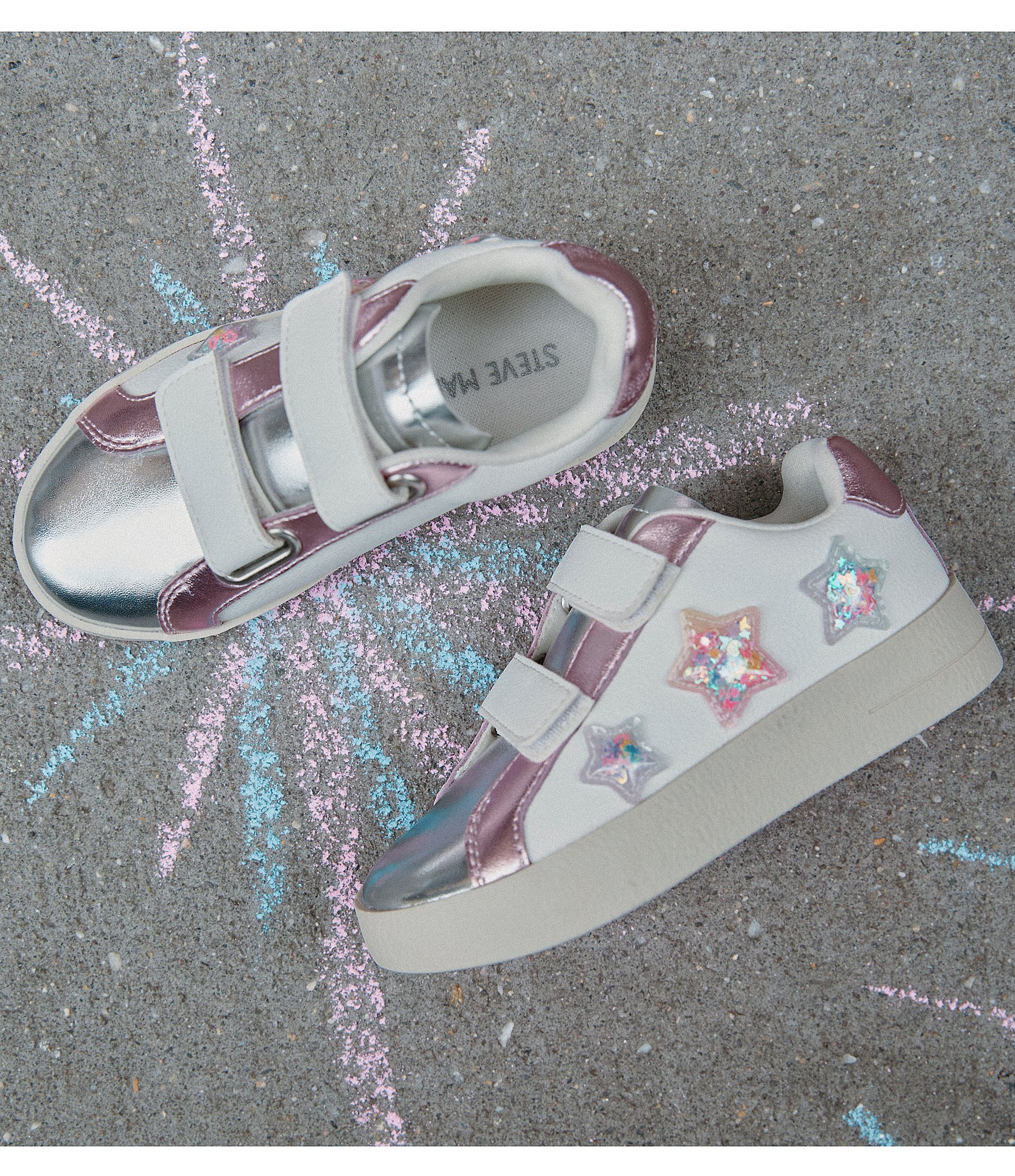 Steve Madden Girls' T-Fetti Metallic Hook-and-Loop Star Embellished Sneakers (Toddler)