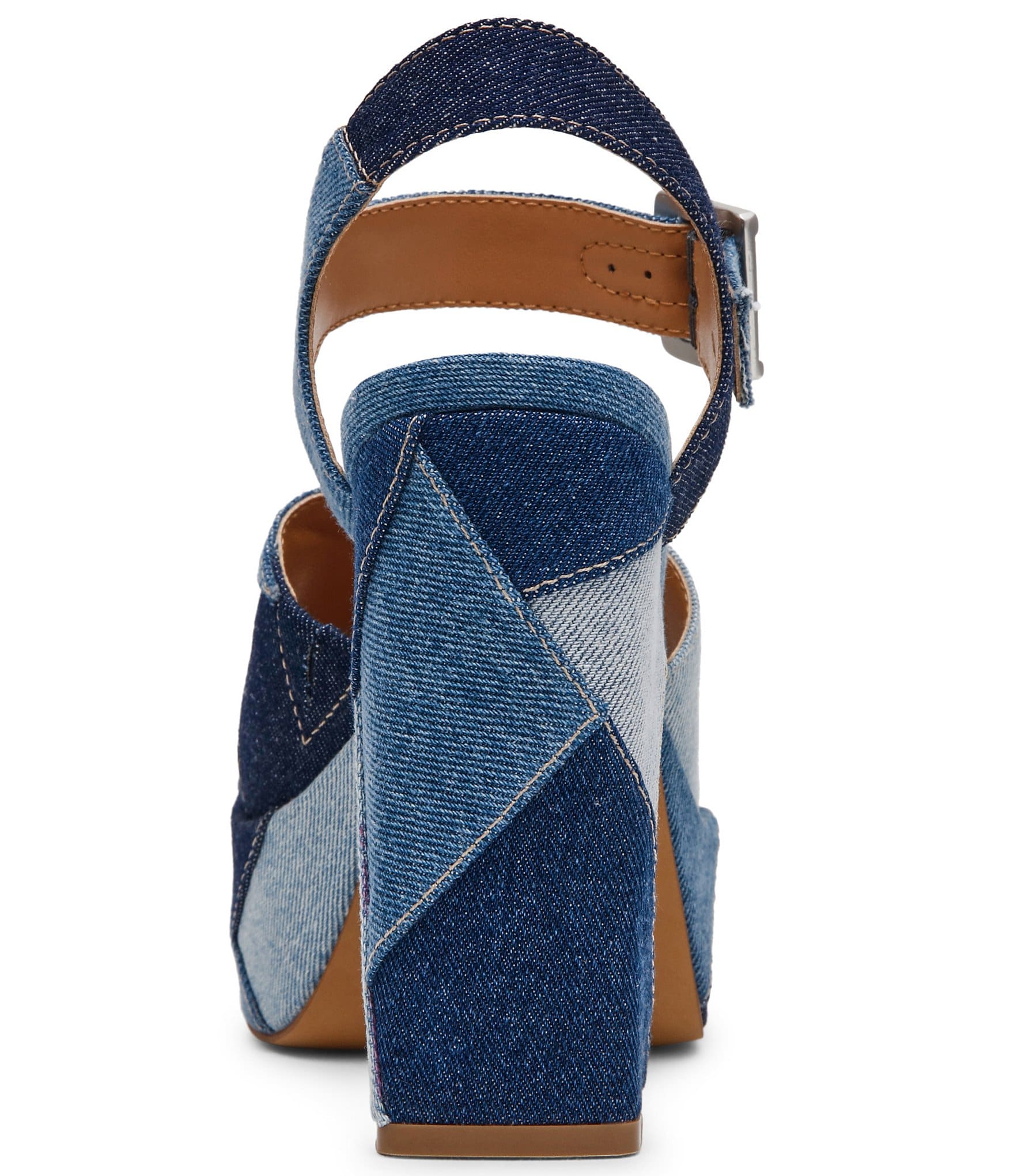 Steve Madden Halea Denim Patchwork Block Heel Platform Sandals