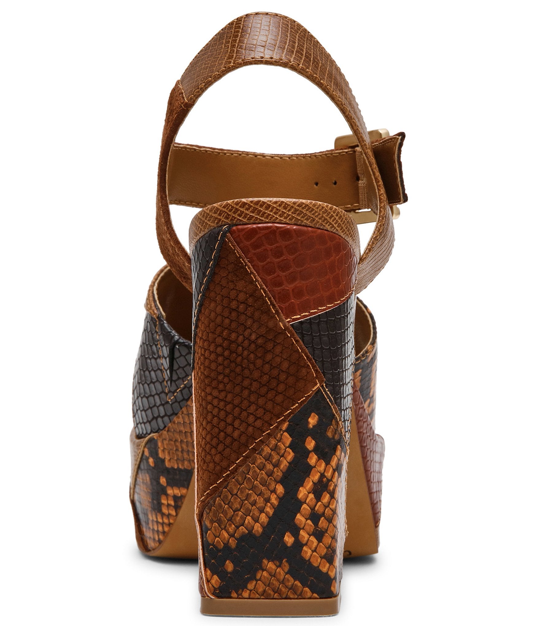 Steve Madden Halea Snake Print Patchwork Block Heel Platform Sandals