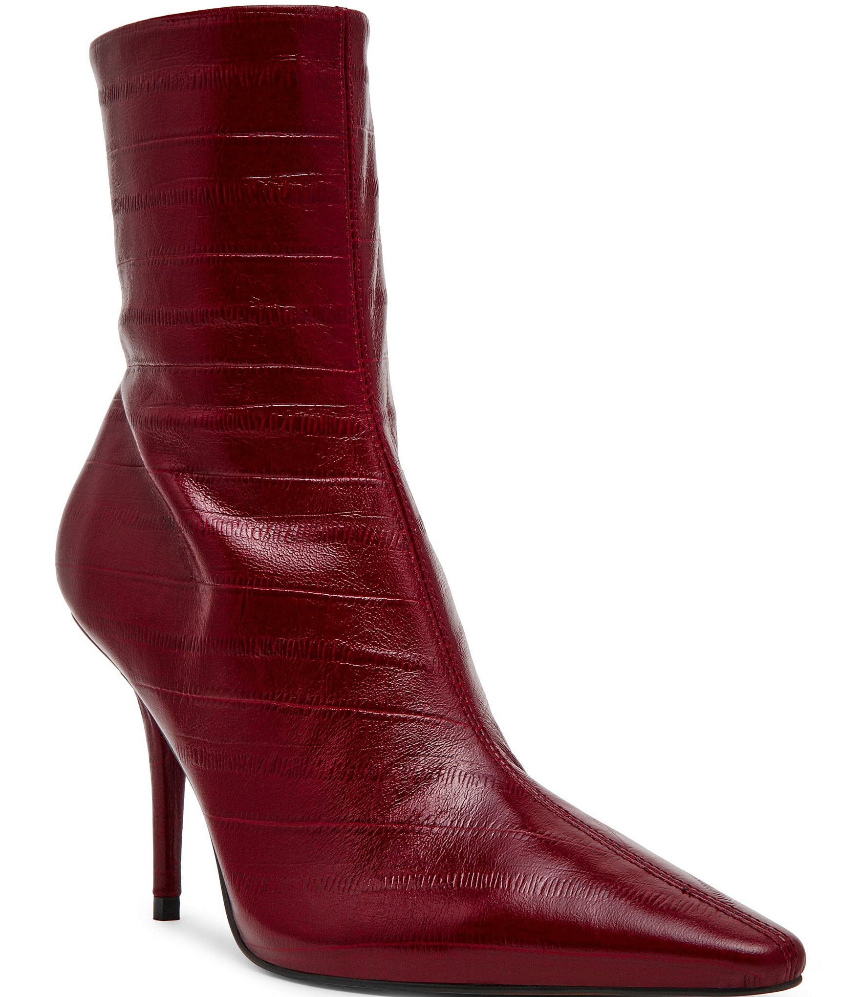 Steve Madden Heleena Leather Eel Embossed Stiletto Pointed Toe Ankle Booties